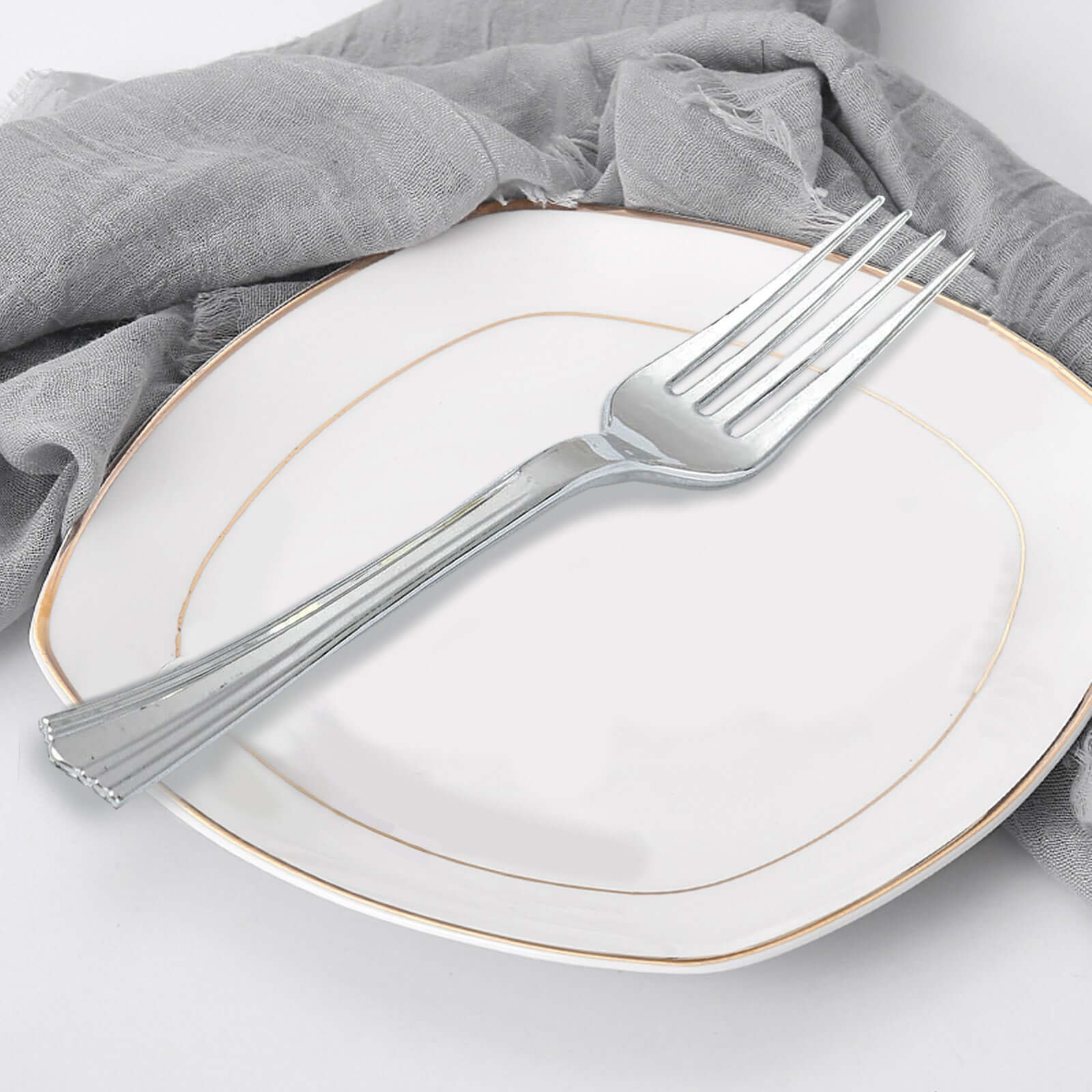 25 - Pack Plastic Forks Silver Heavy Duty with Fluted Handles - Durable Disposable Tableware 7" - Linen Luxes