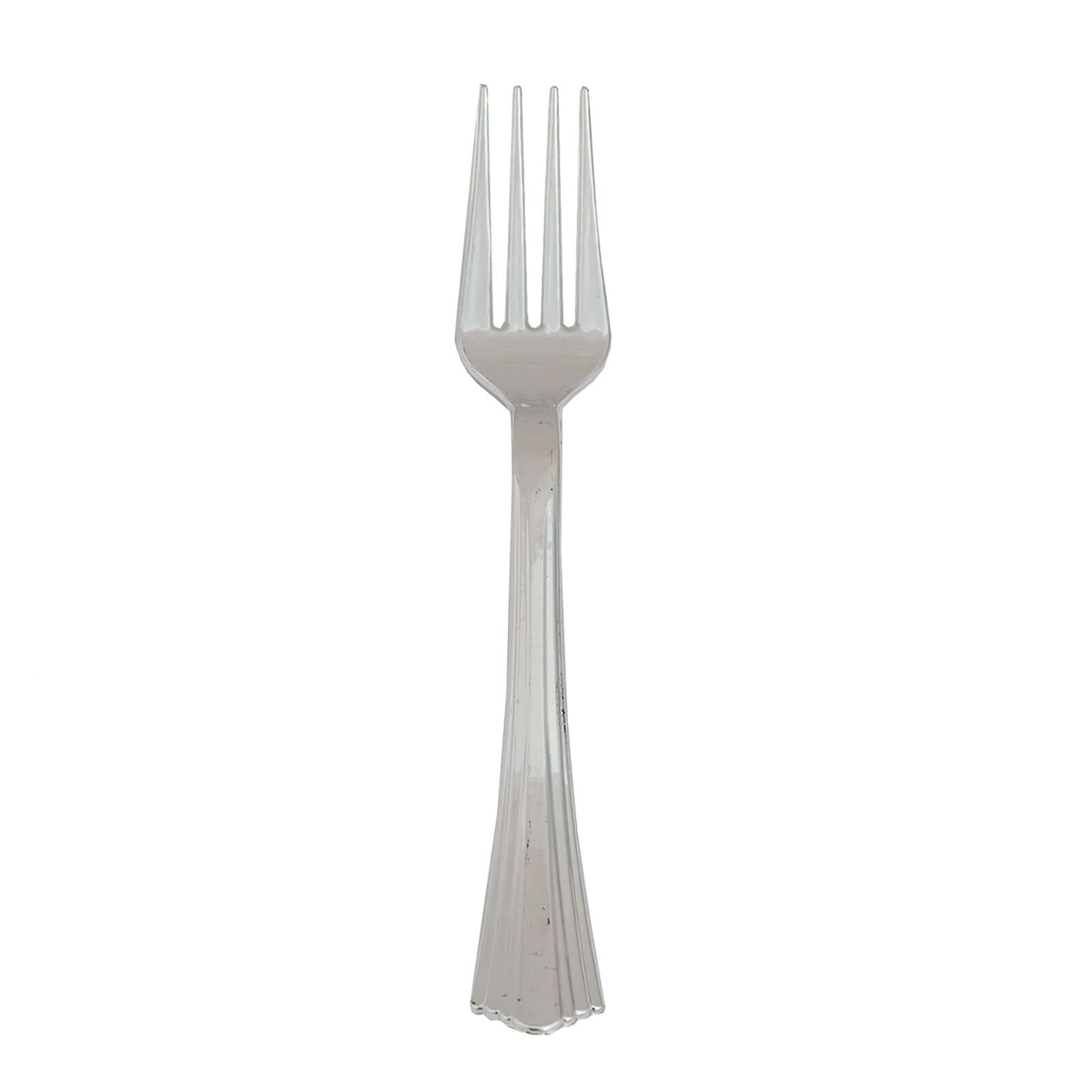 25 - Pack Plastic Forks Silver Heavy Duty with Fluted Handles - Durable Disposable Tableware 7" - Linen Luxes