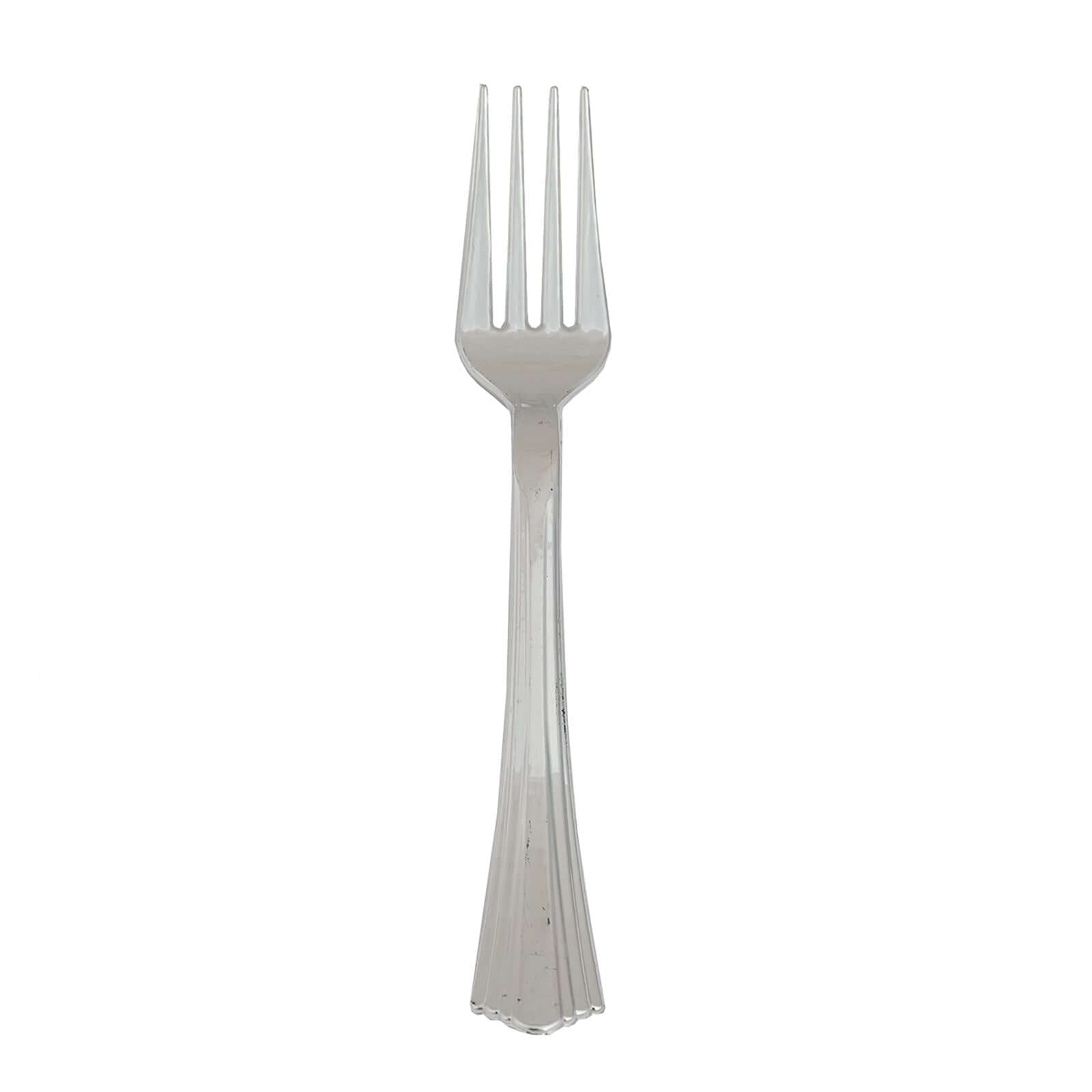 25 - Pack Plastic Forks Silver Heavy Duty with Fluted Handles - Durable Disposable Tableware 7" - Linen Luxes