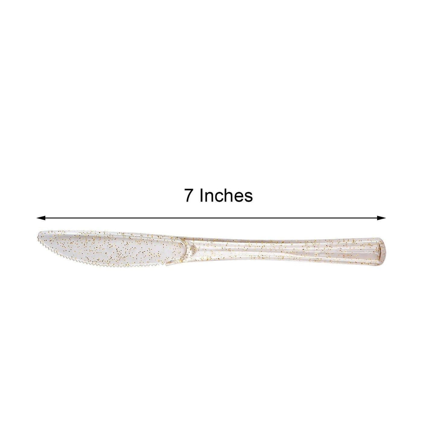 25 - Pack Plastic Knives Clear Gold Glitter Classic Heavy Duty - Decorative Disposable Cutlery 7" - Linen Luxes