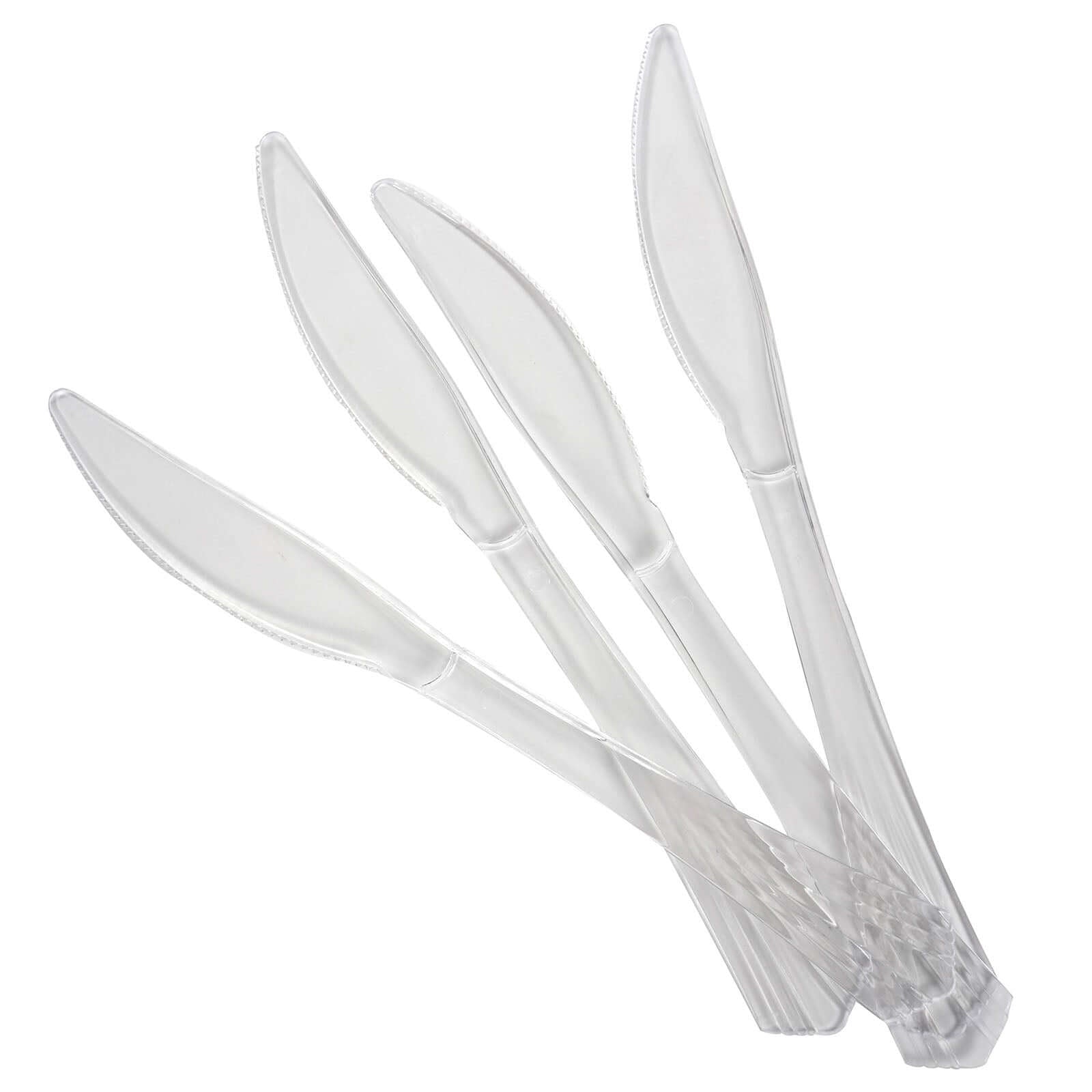 25 - Pack Plastic Knives Clear Heavy Duty with Fluted Handles - Durable Disposable Utensils 7" - Linen Luxes
