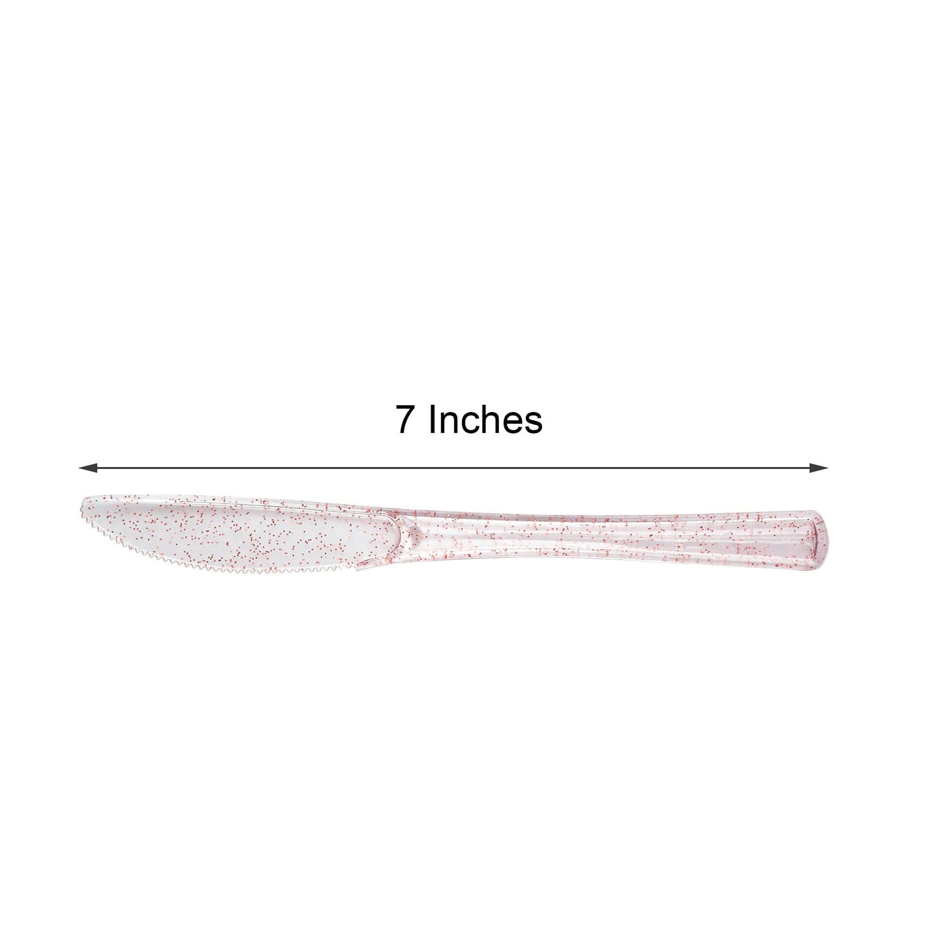 25 - Pack Plastic Knives Transparent Blush Glitter Classic Heavy Duty - Decorative Disposable Cutlery 7" - Linen Luxes