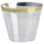 25 - Pack Plastic Party Cups Clear Crystal with Gold Rim - Stylish Short Disposable Glasses 9oz - Linen Luxes