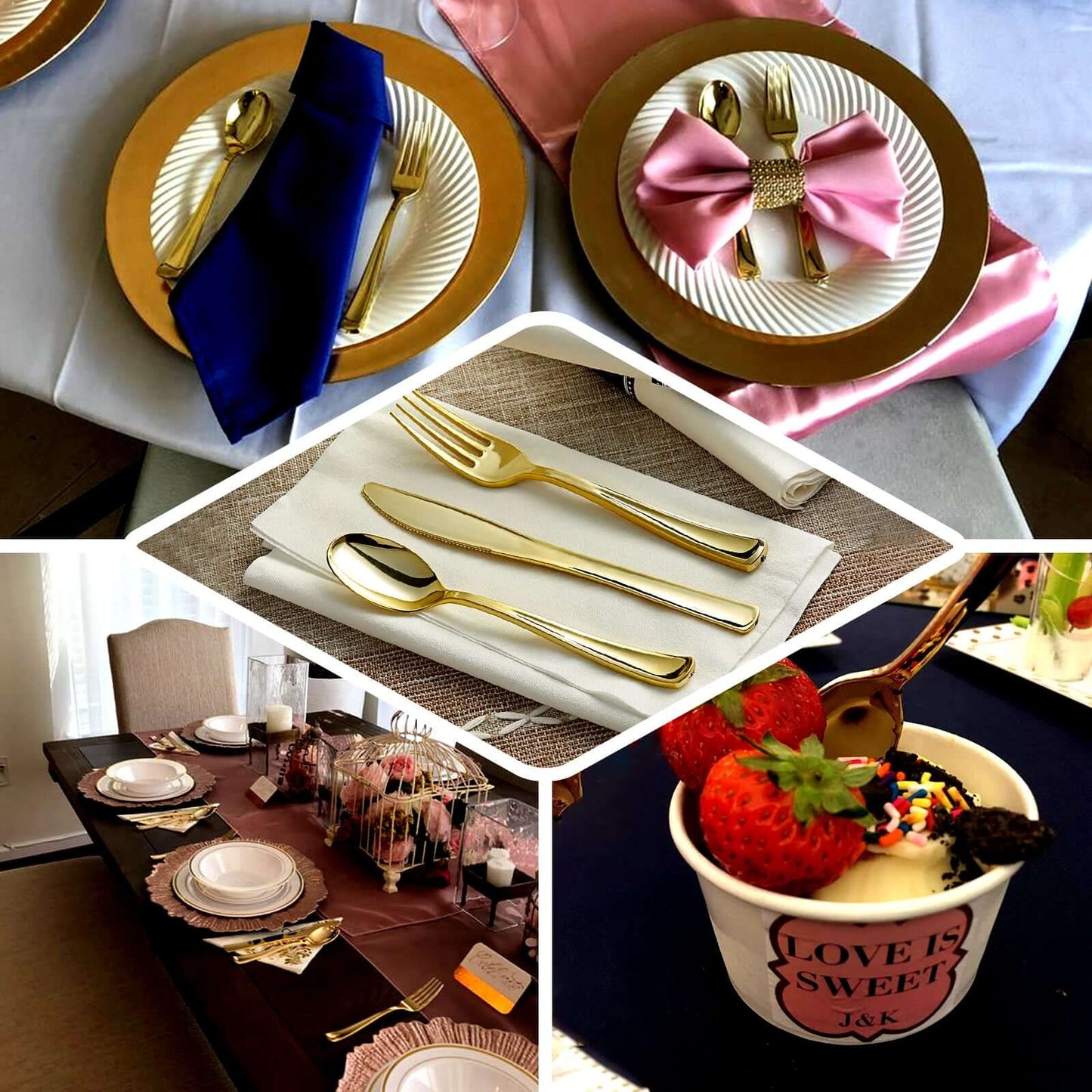 25 - Pack Plastic Spoons Metallic Gold Classic Heavy Duty - Premium Disposable Cutlery 7" - Linen Luxes