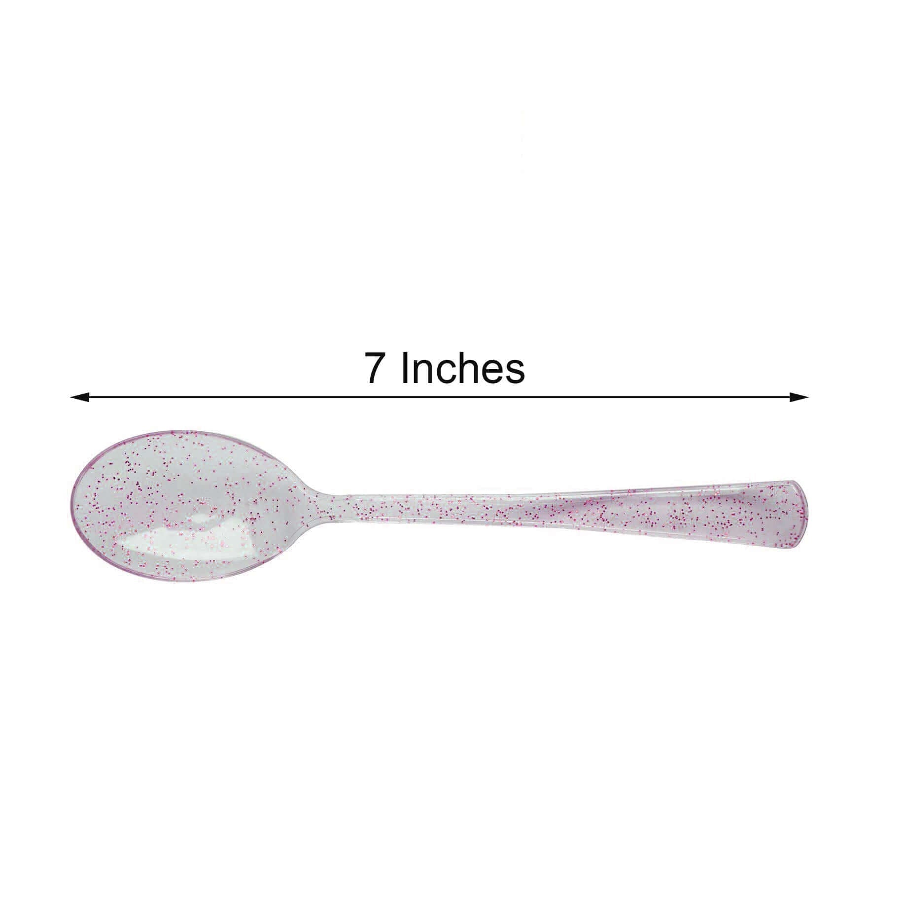 25 - Pack Plastic Spoons Transparent Blush Glitter Classic Heavy Duty - Decorative Disposable Tableware 7" - Linen Luxes