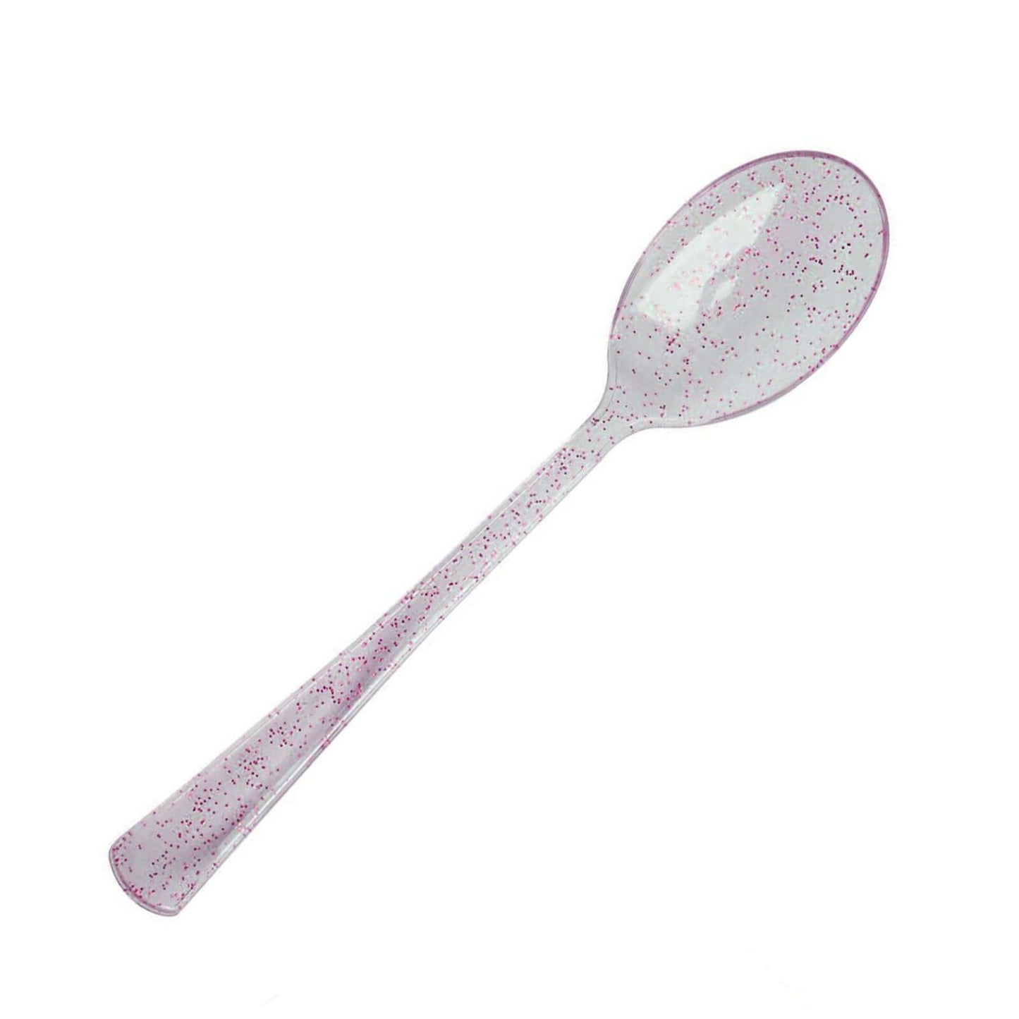 25 - Pack Plastic Spoons Transparent Blush Glitter Classic Heavy Duty - Decorative Disposable Tableware 7" - Linen Luxes