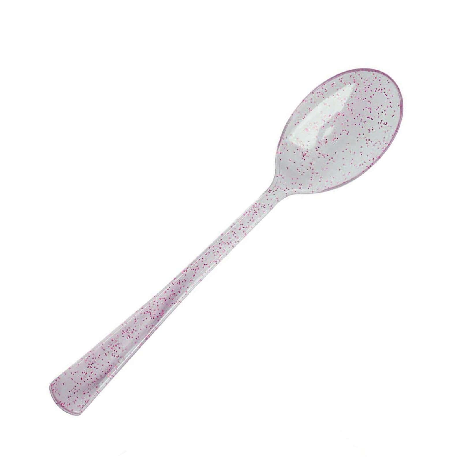 25 - Pack Plastic Spoons Transparent Blush Glitter Classic Heavy Duty - Decorative Disposable Tableware 7" - Linen Luxes