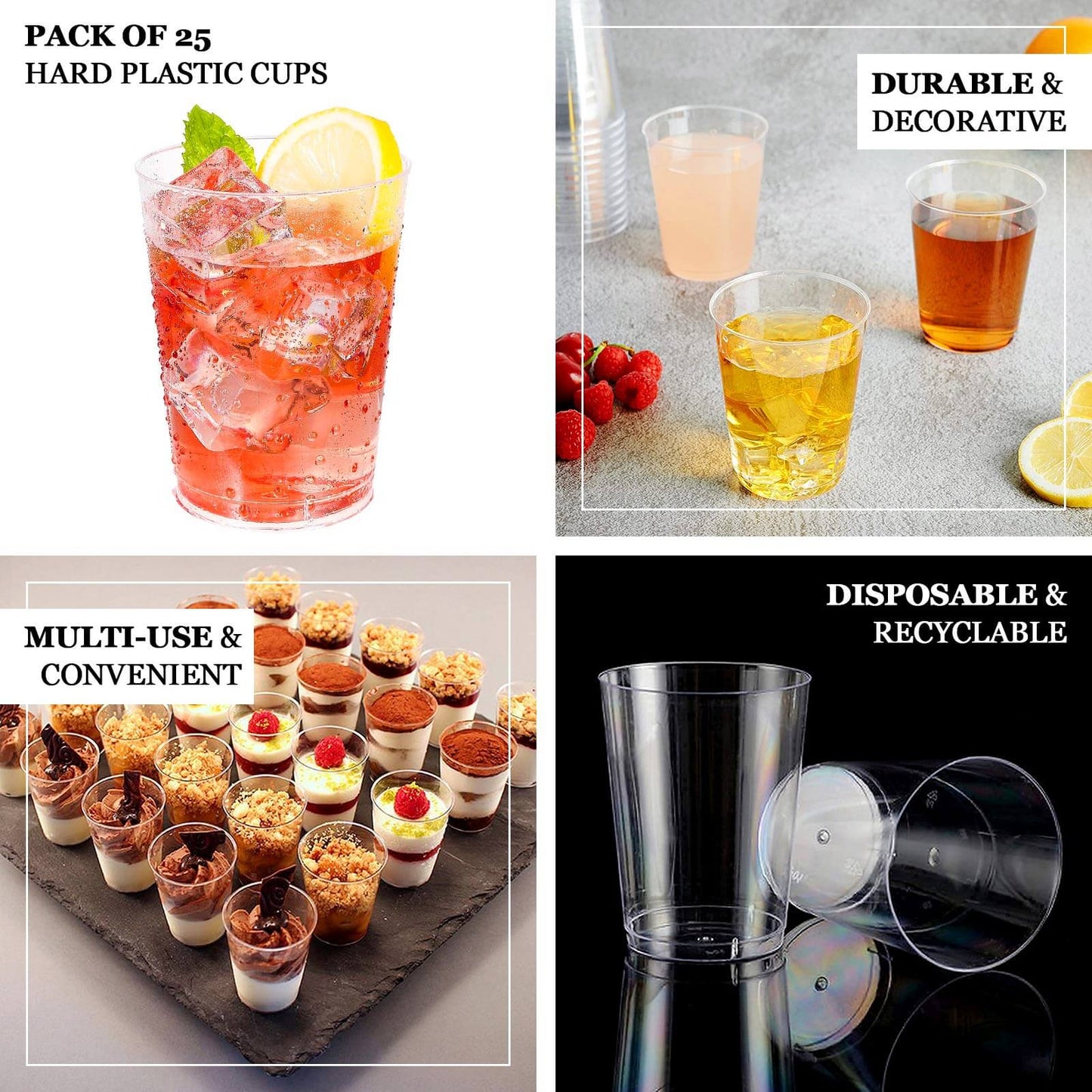 25 - Pack Plastic Tumbler Cups Clear - Stylish Disposable Party Glasses 10oz - Linen Luxes