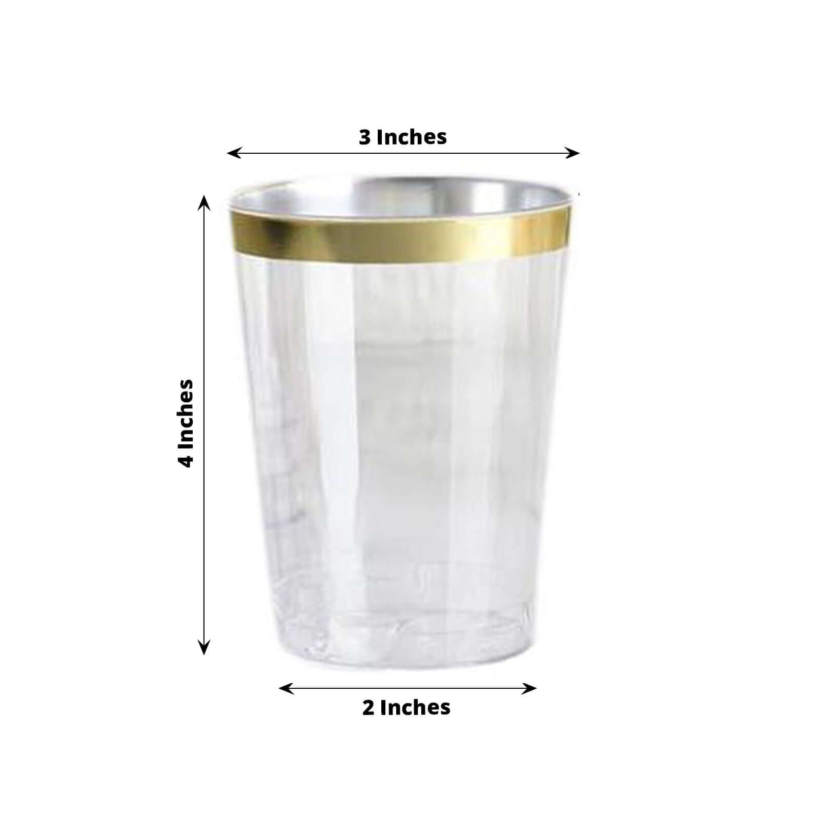 25 - Pack Plastic Tumbler Cups Clear with Gold Rim - Stylish Disposable Party Glasses 10oz - Linen Luxes