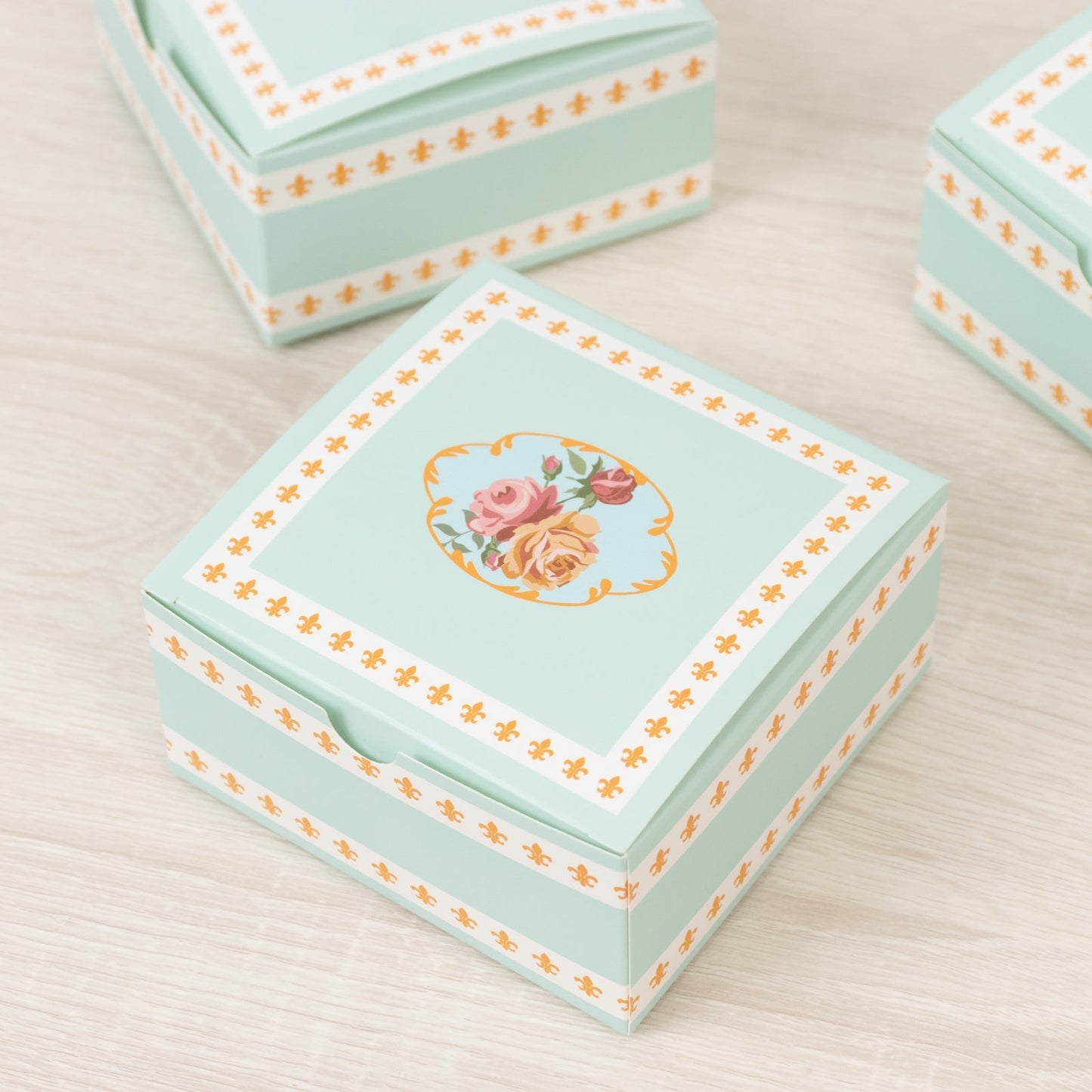 25-Pack Gift Boxes Vintage Rose Floral â€“ Turquoise Cardstock Favor Boxes for Cookies, Candies, and Mini Keepsakes - 4"x4"x2"