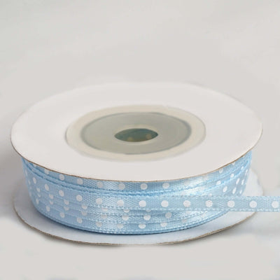 25 Yards 1/8" Light Blue Satin Polka Dot Ribbon - Clearance SALE