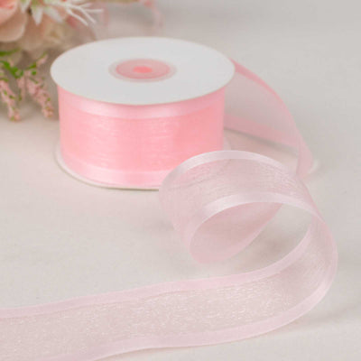 25 Yards 1.5" Blush Sheer Organza Ribbon With Satin Edges - Linen Luxes