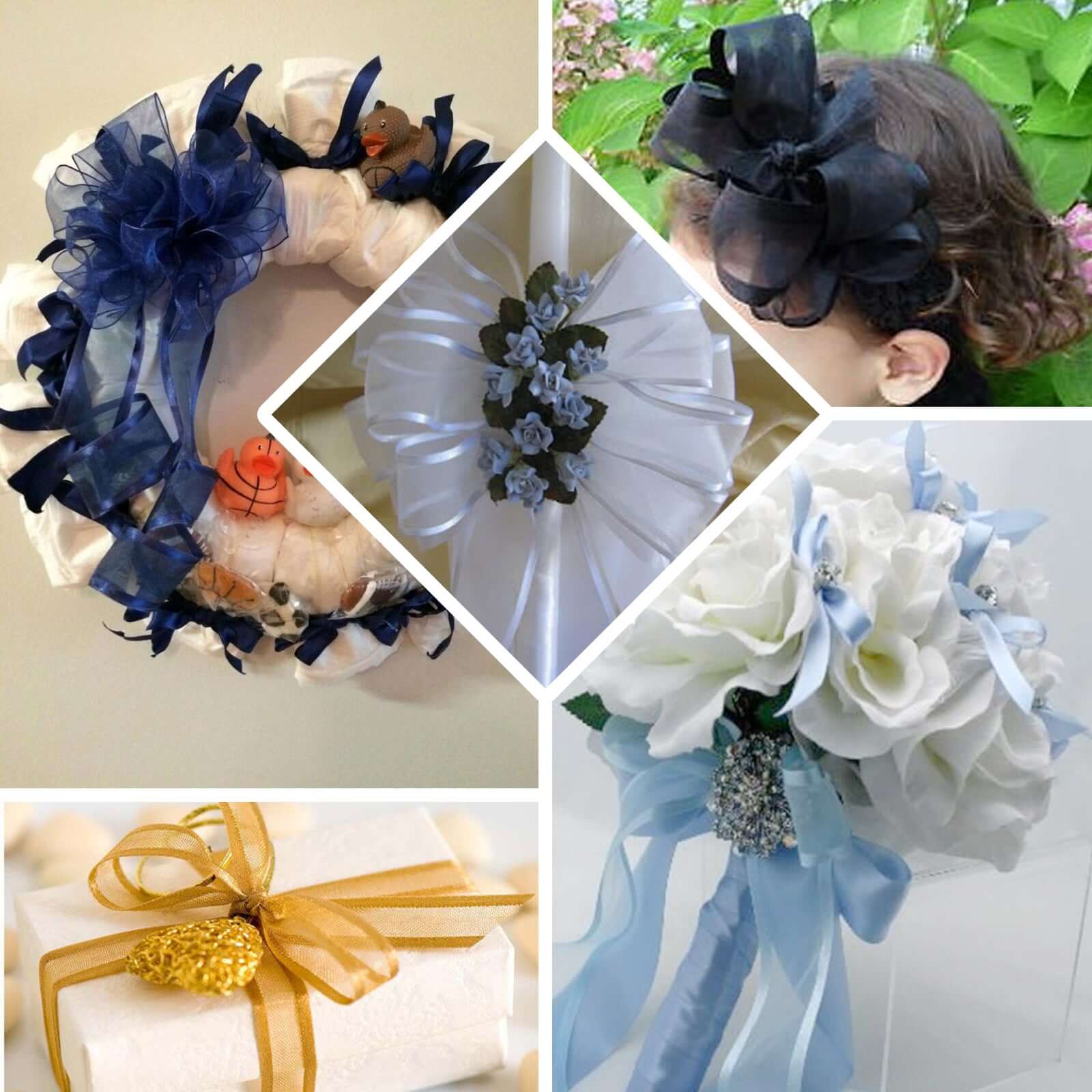 25 Yards 1.5" Navy Blue Sheer Organza Ribbon With Satin Edges - Linen Luxes