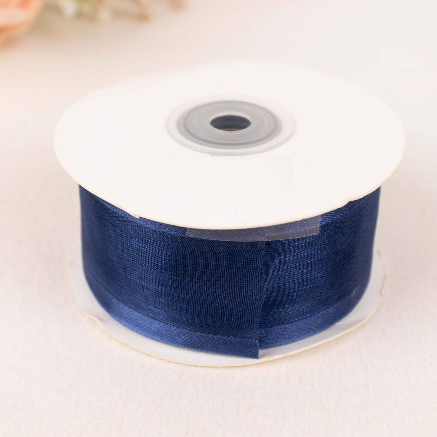 25 Yards 1.5" Navy Blue Sheer Organza Ribbon With Satin Edges - Linen Luxes