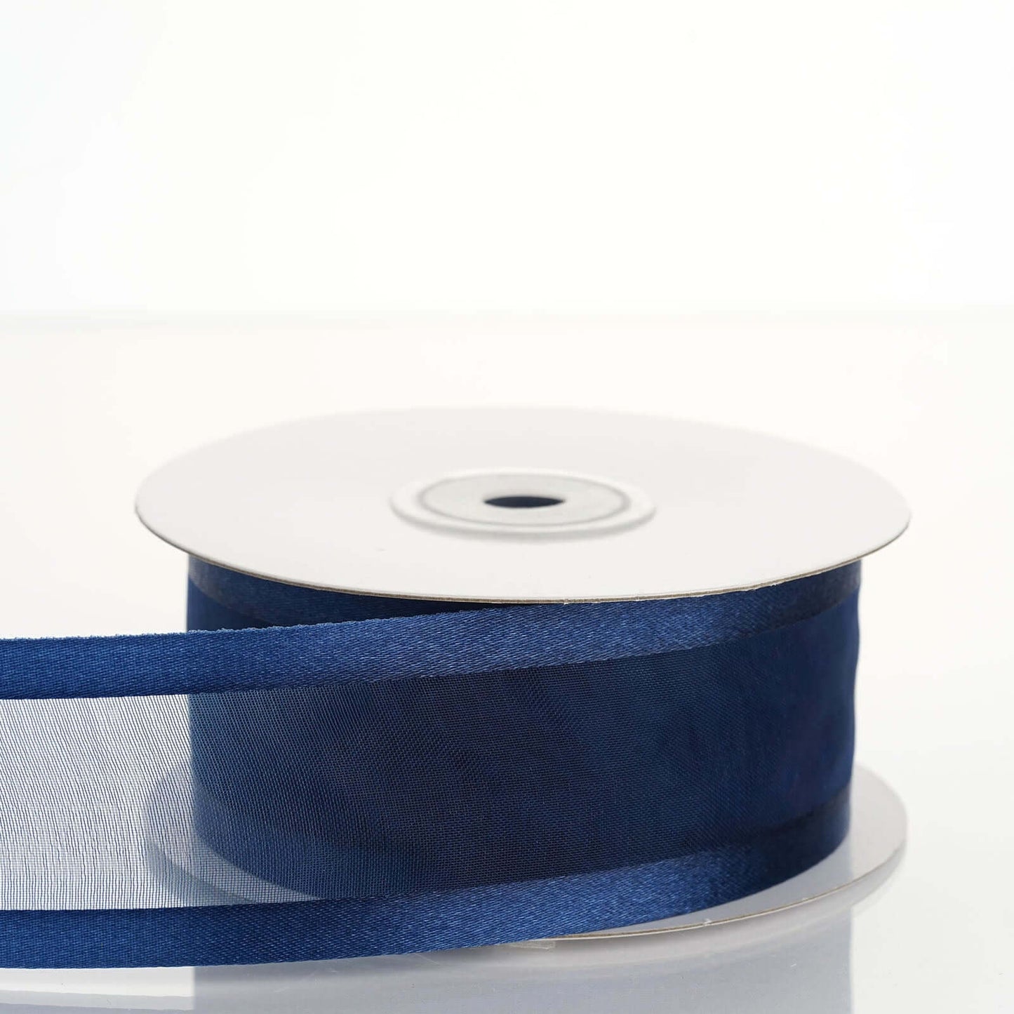 25 Yards 1.5" Navy Blue Sheer Organza Ribbon With Satin Edges - Linen Luxes