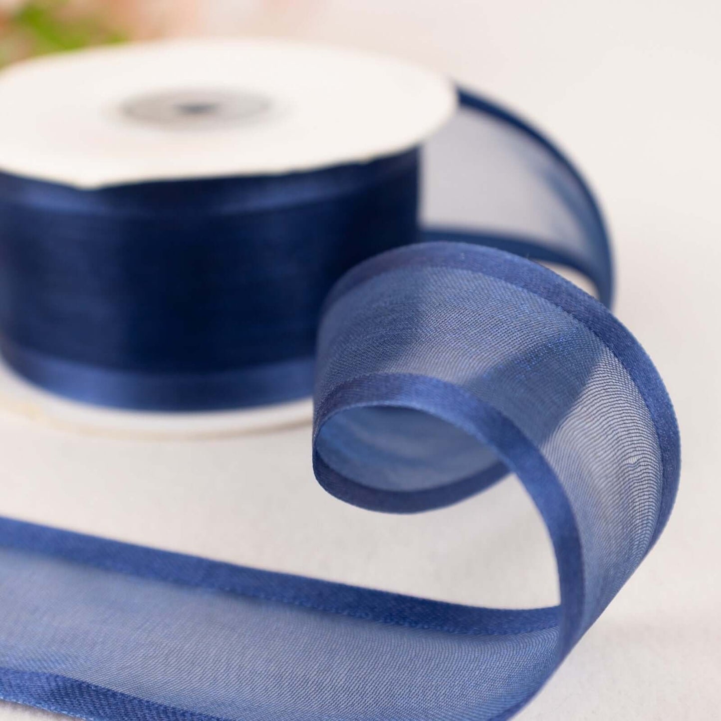25 Yards 1.5" Navy Blue Sheer Organza Ribbon With Satin Edges - Linen Luxes