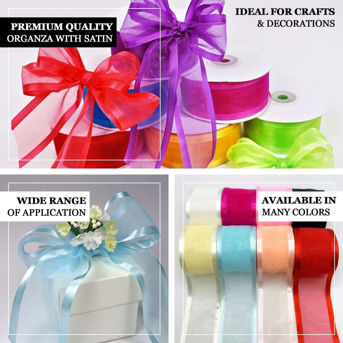 25 Yards 1.5" White Organza Ribbon With Satin Edges - Linen Luxes