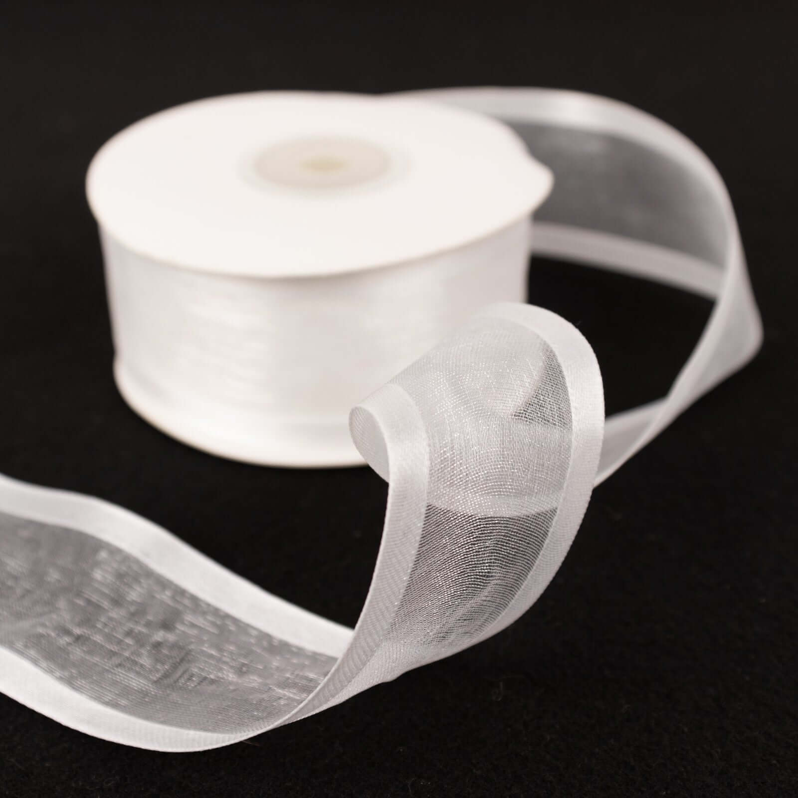 25 Yards 1.5" White Organza Ribbon With Satin Edges - Linen Luxes
