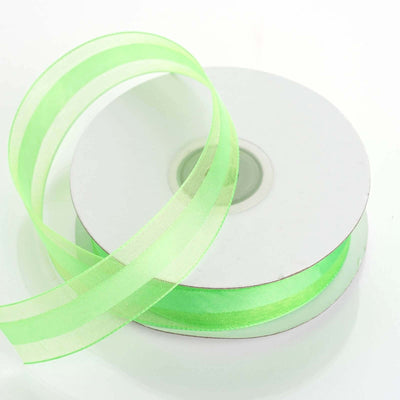 25 Yards 7/8" DIY Apple Green Organza Ribbon Satin Center - Clearance SALE - Linen Luxes