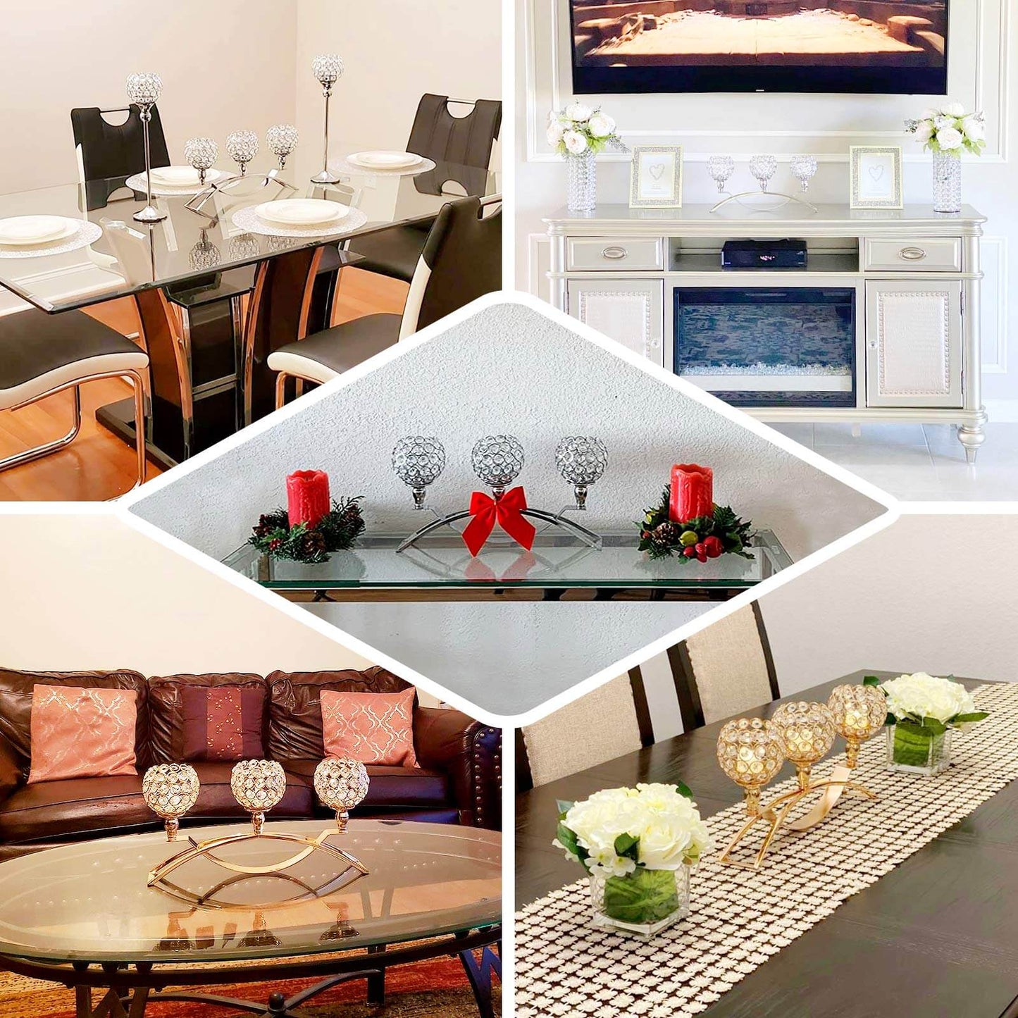 3 - Arm Arch Bridge Candelabra Gold with Crystal Beads - Chic Table Centerpiece for Events 16" - Linen Luxes