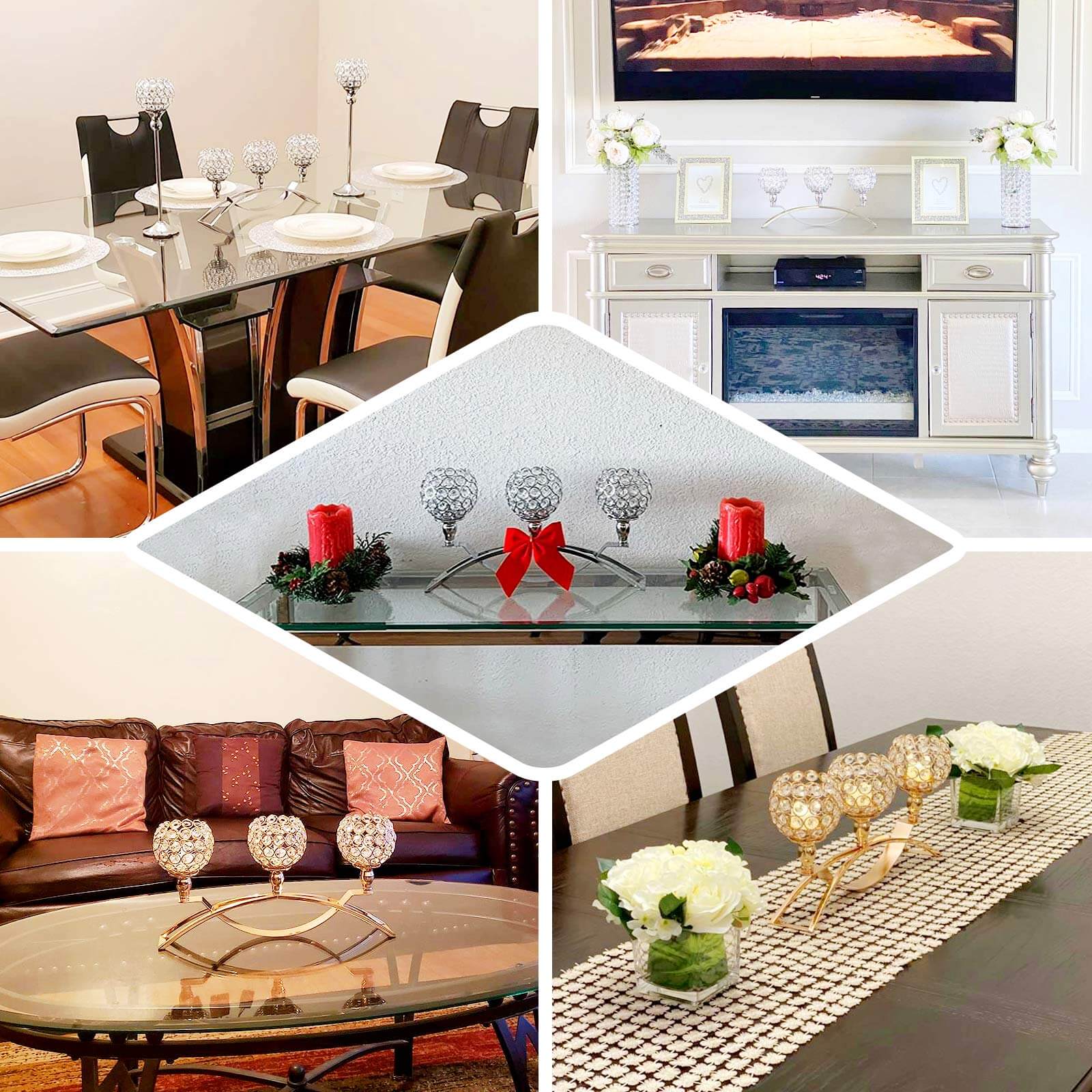 3 - Arm Arch Bridge Candelabra Gold with Crystal Beads - Chic Table Centerpiece for Events 16" - Linen Luxes