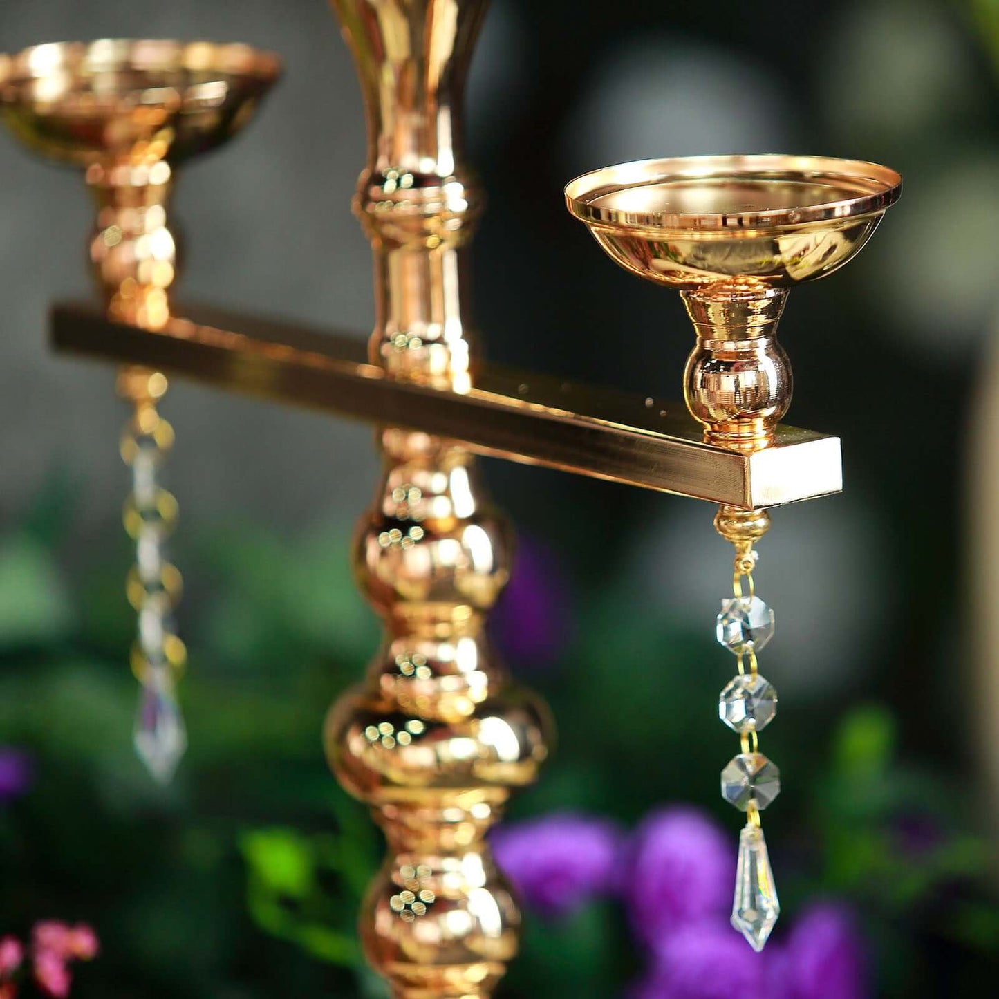 3 - Arm Gold Candelabra Metal with Amber Glass Shades - Stylish Table Centerpiece for Gatherings - Linen Luxes