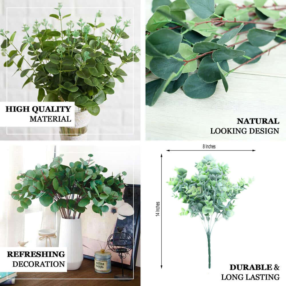 3 Bushes 14" Artificial Eucalyptus Branches, Greenery Bouquet Plants - Linen Luxes