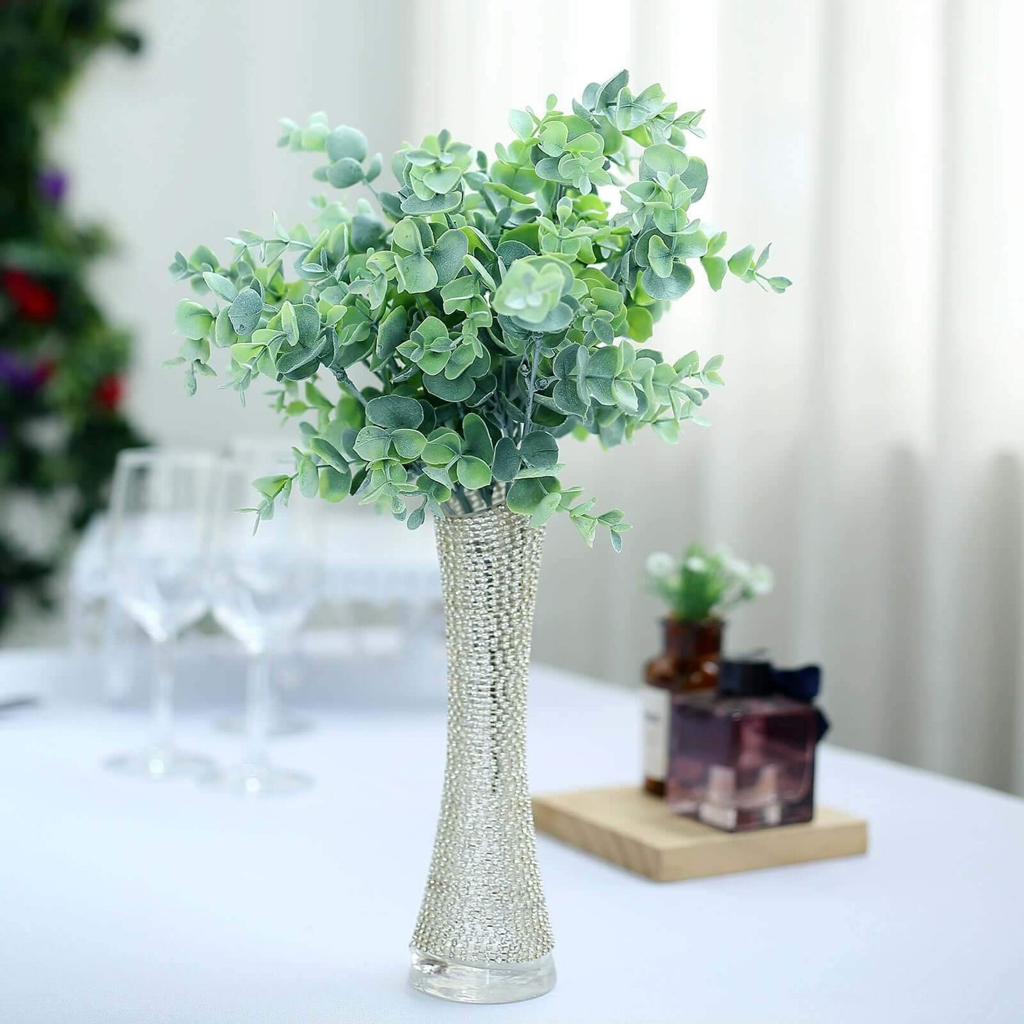 3 Bushes 14" Artificial Eucalyptus Branches, Greenery Bouquet Plants - Linen Luxes