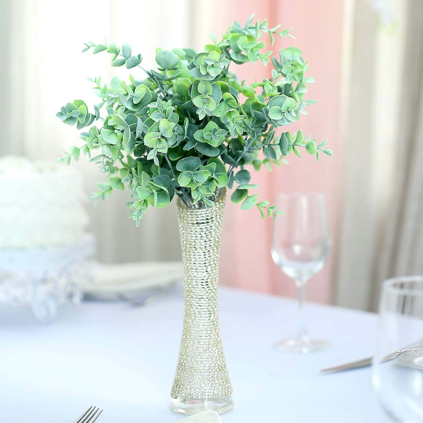 3 Bushes 14" Artificial Eucalyptus Branches, Greenery Bouquet Plants - Linen Luxes