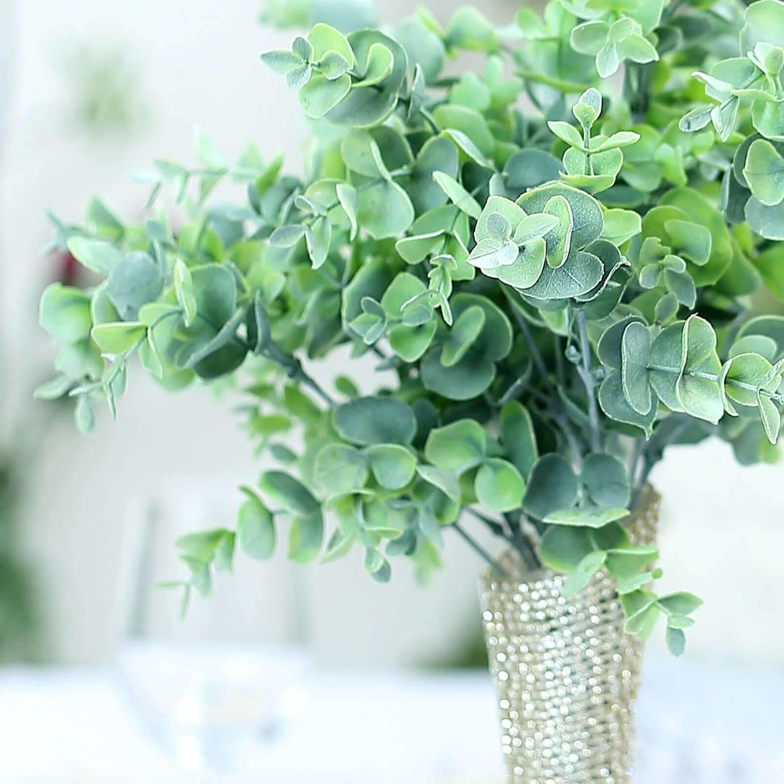3 Bushes 14" Artificial Eucalyptus Branches, Greenery Bouquet Plants - Linen Luxes