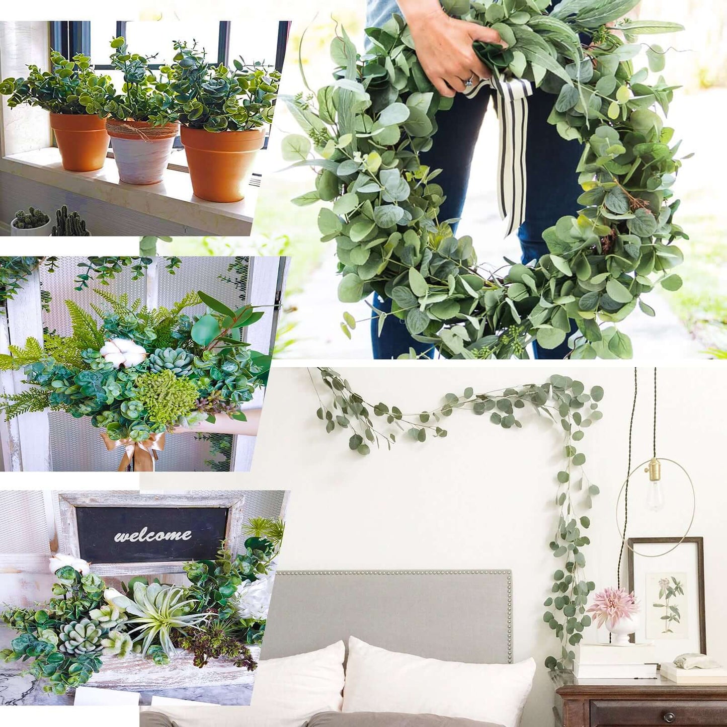 3 Bushes 14" Artificial Eucalyptus Branches, Greenery Bouquet Plants - Linen Luxes