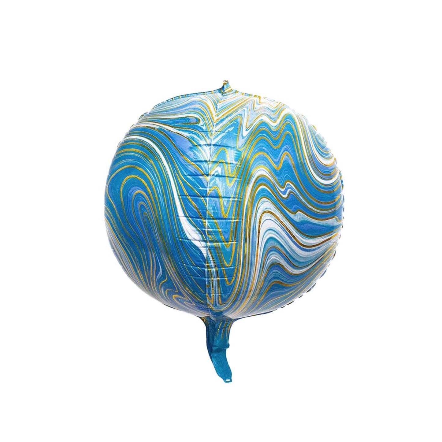 3 Pack 13" 4D Blue Gold Marble Sphere Foil Helium or Air Balloons - Linen Luxes