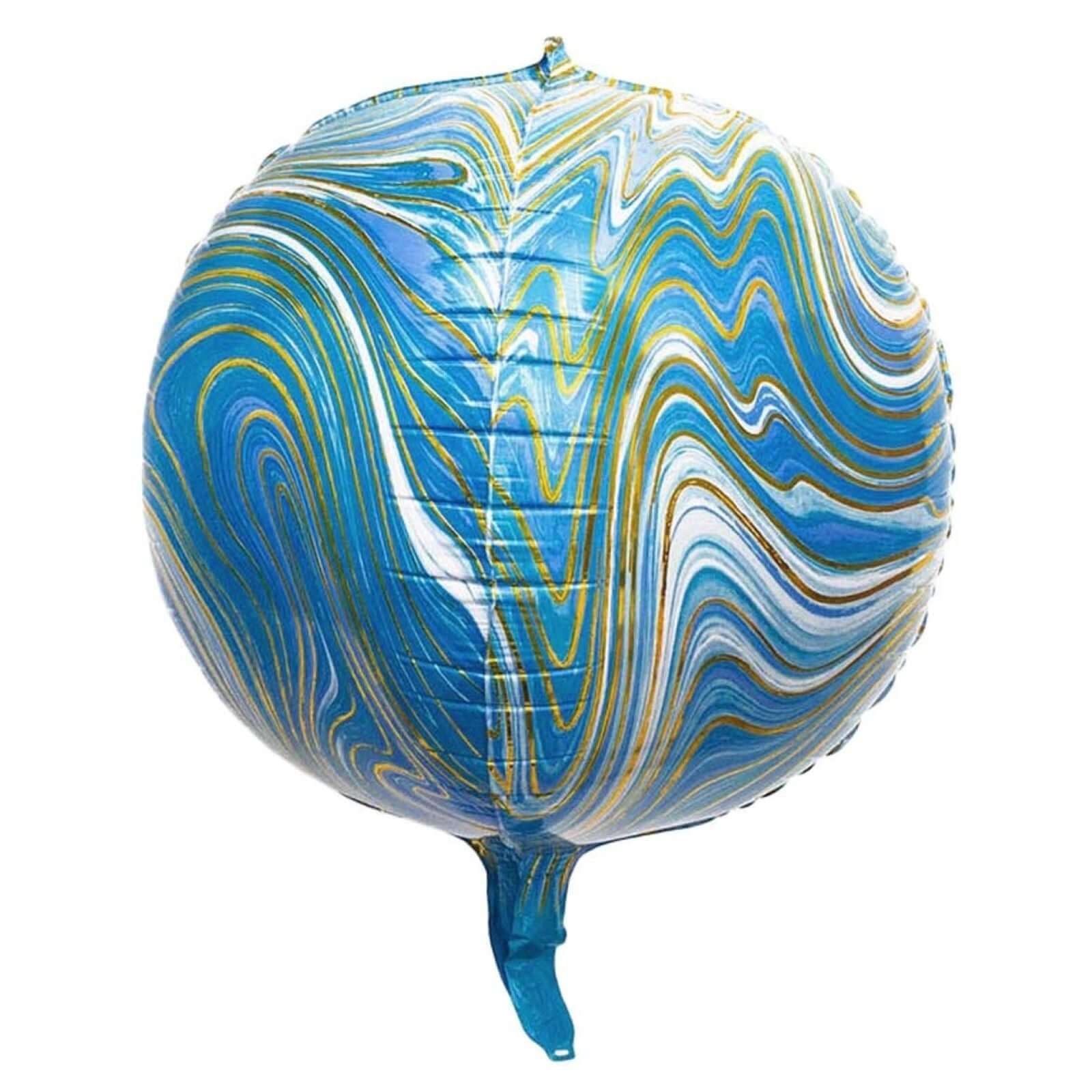 3 Pack 13" 4D Blue Gold Marble Sphere Foil Helium or Air Balloons - Linen Luxes