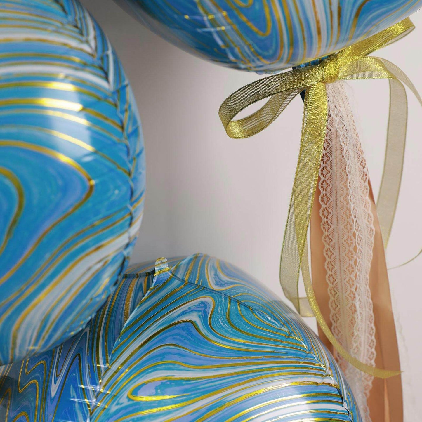 3 Pack 13" 4D Blue Gold Marble Sphere Foil Helium or Air Balloons - Linen Luxes
