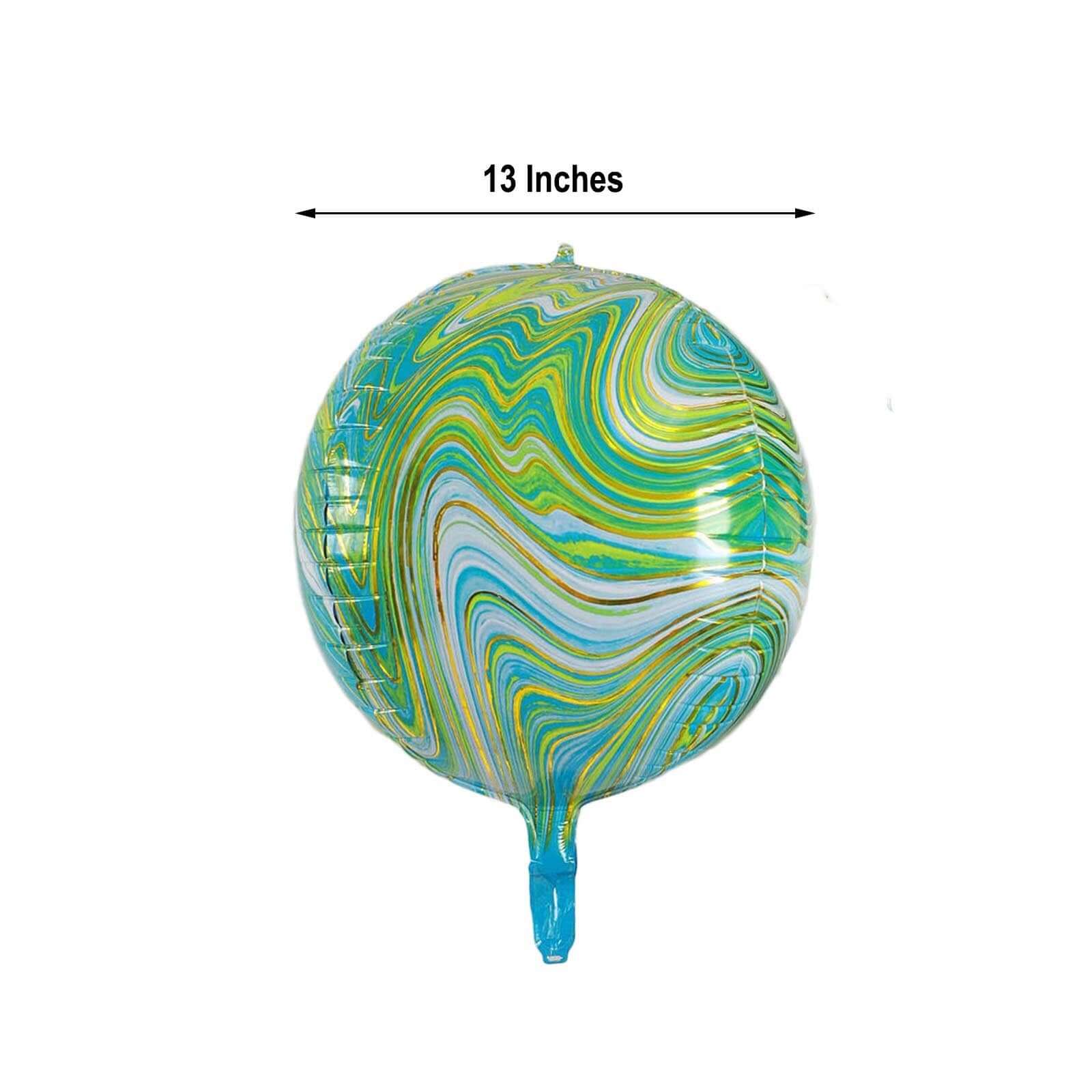 3 Pack 13" Green Gold Marble Orbz Foil Balloons, 4D Sphere Mylar Balloons - Linen Luxes