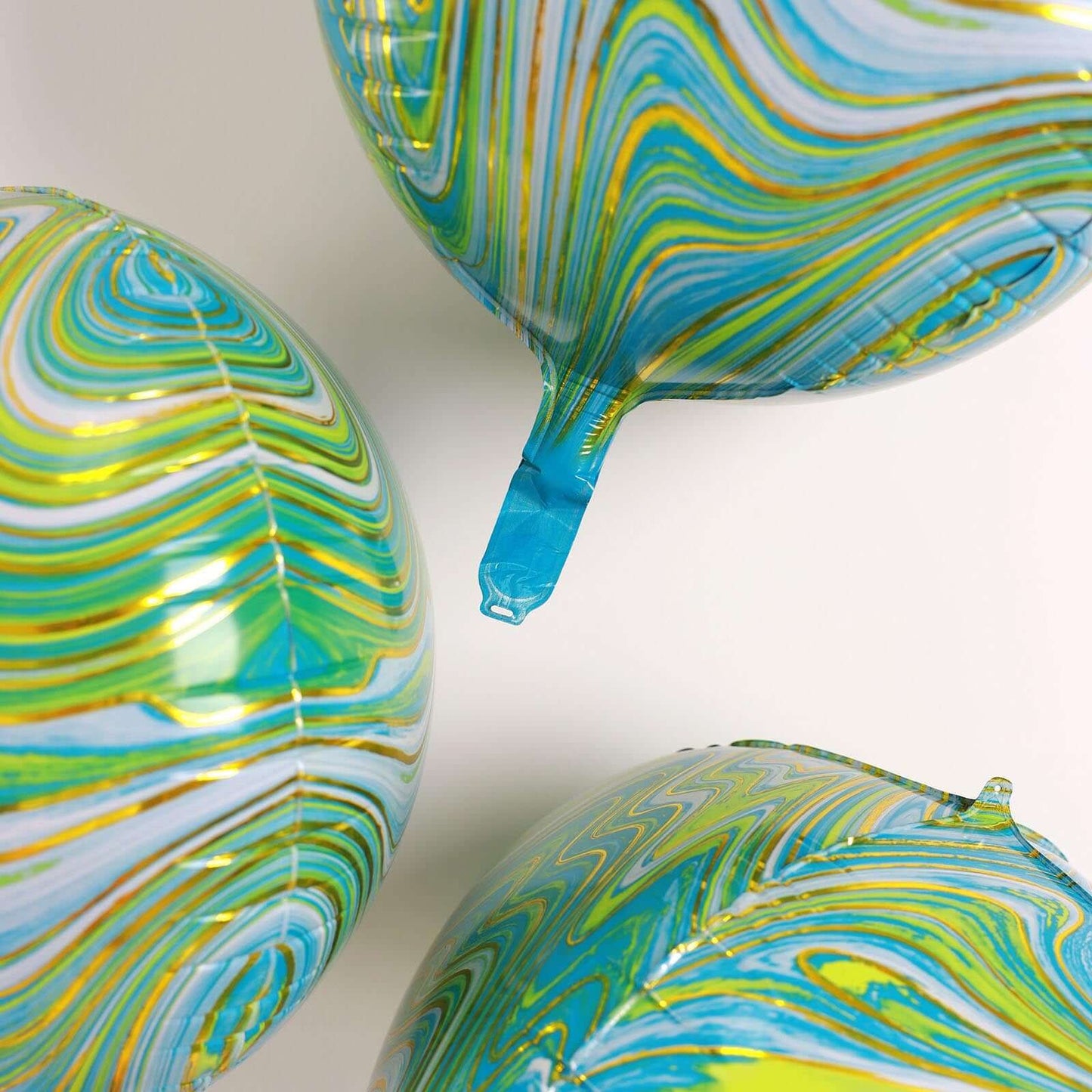 3 Pack 13" Green Gold Marble Orbz Foil Balloons, 4D Sphere Mylar Balloons - Linen Luxes