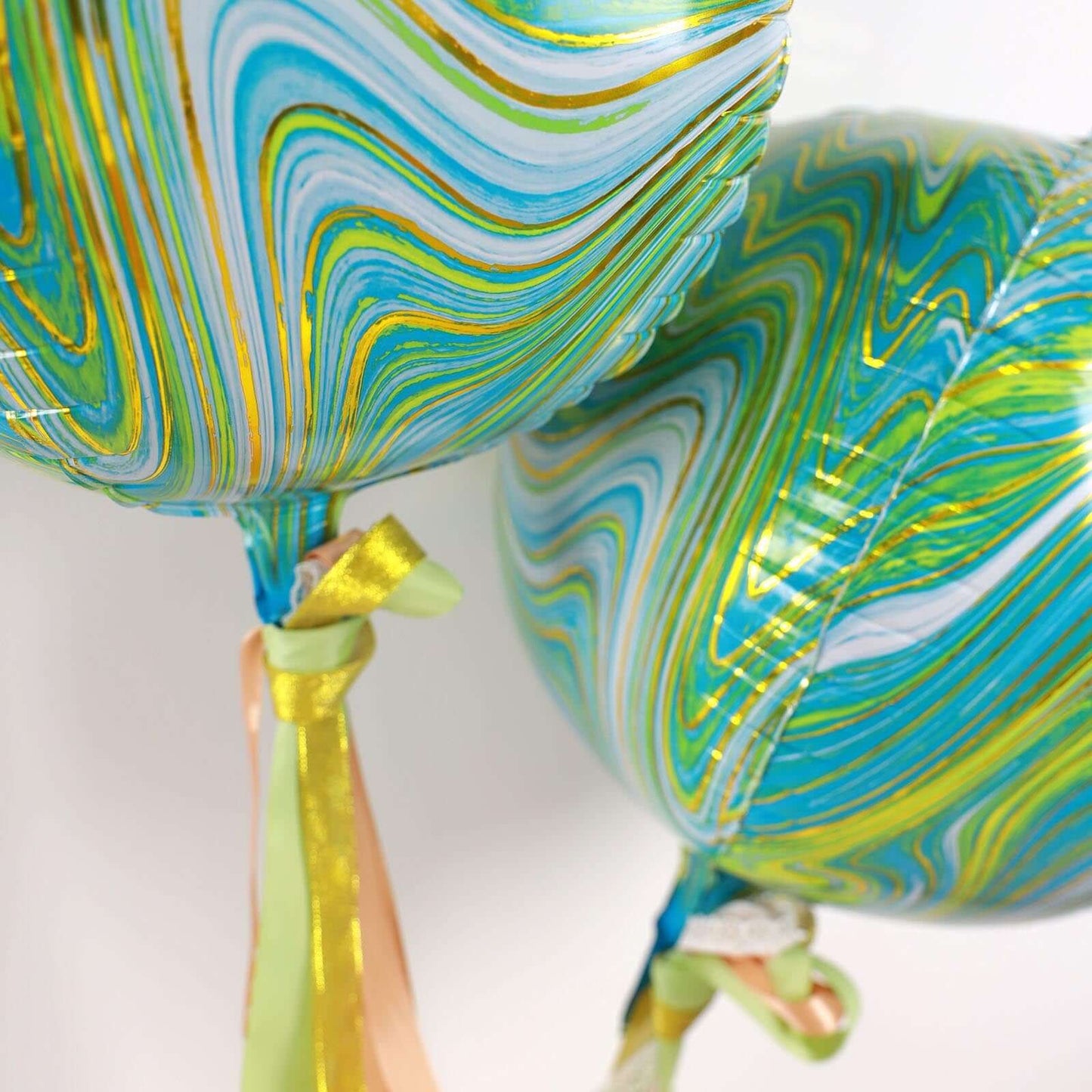 3 Pack 13" Green Gold Marble Orbz Foil Balloons, 4D Sphere Mylar Balloons - Linen Luxes