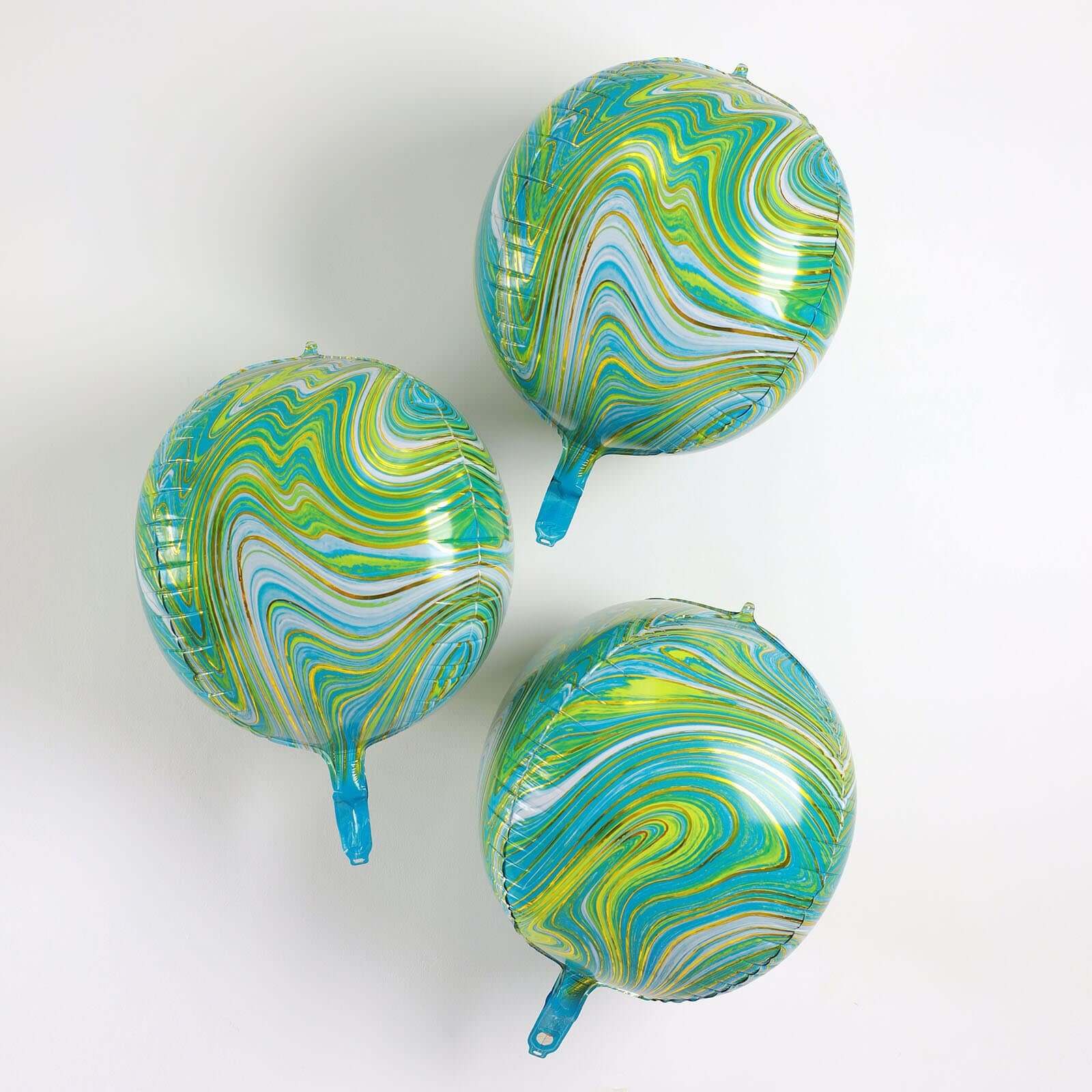 3 Pack 13" Green Gold Marble Orbz Foil Balloons, 4D Sphere Mylar Balloons - Linen Luxes