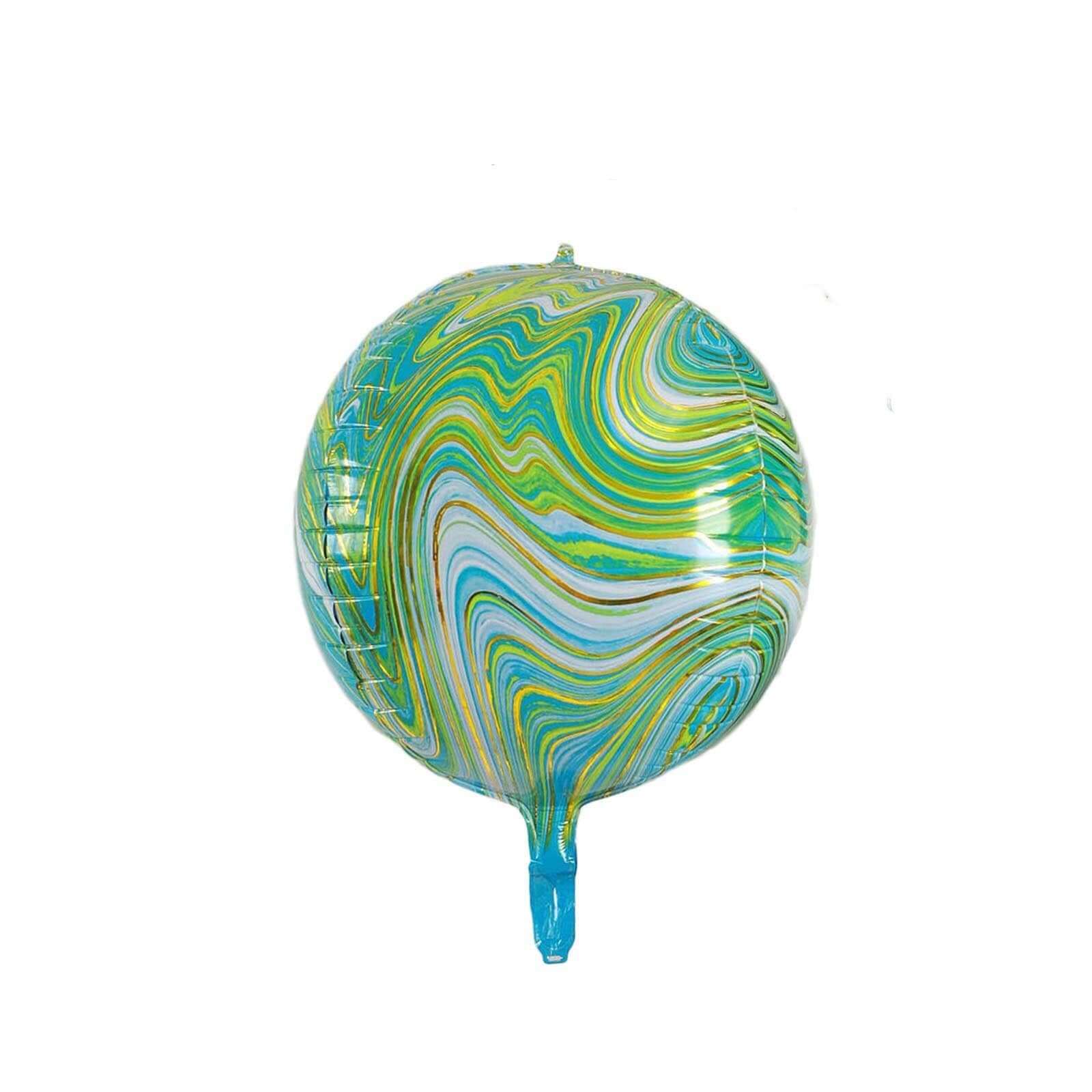 3 Pack 13" Green Gold Marble Orbz Foil Balloons, 4D Sphere Mylar Balloons - Linen Luxes