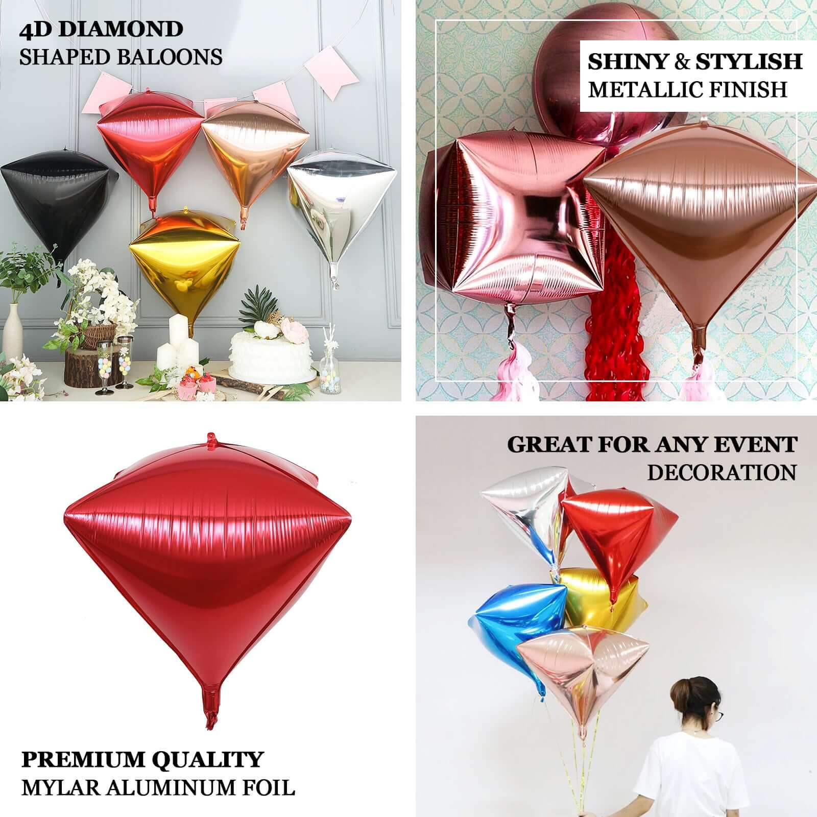 3 Pack 16" Rose Gold 4D Diamond Self - Sealing Reusable Foil Balloon - Linen Luxes
