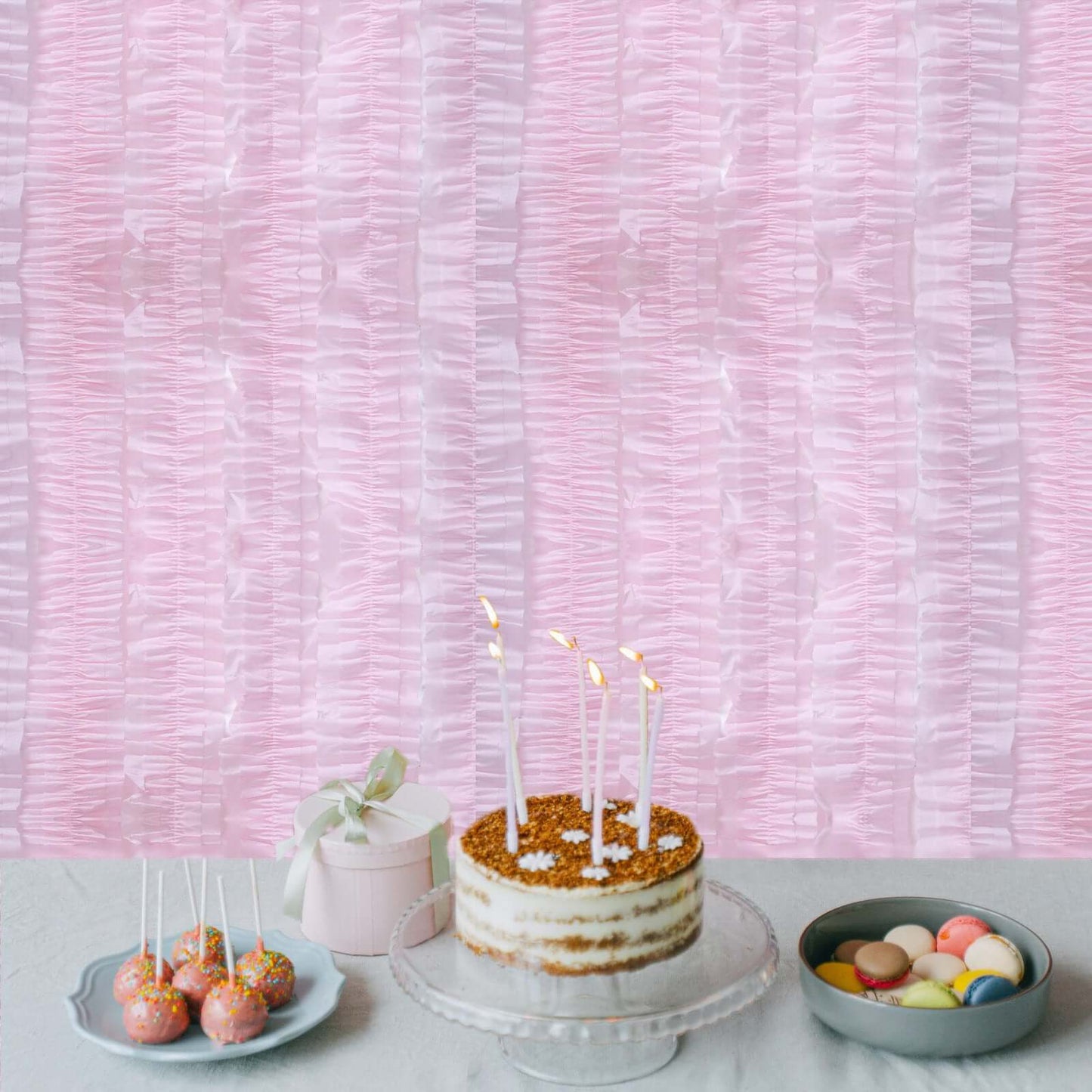 3 Pack 28ft Blush Ruffled Paper Streamer Rolls, Crepe Tissue Party Decorations - Linen Luxes