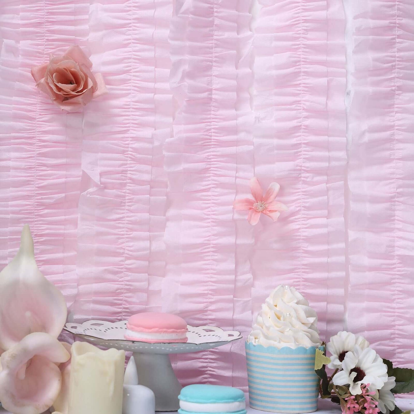 3 Pack 28ft Blush Ruffled Paper Streamer Rolls, Crepe Tissue Party Decorations - Linen Luxes