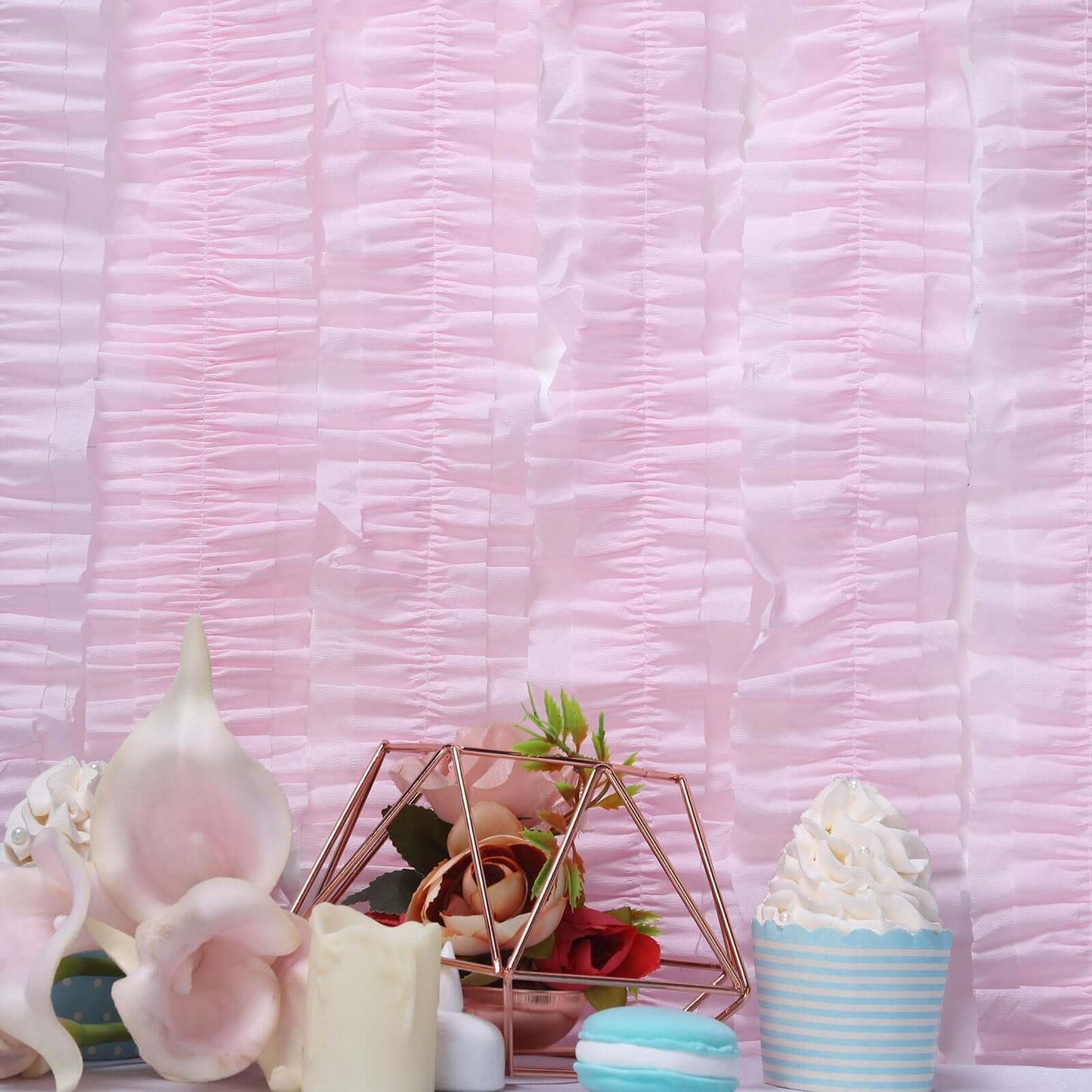 3 Pack 28ft Blush Ruffled Paper Streamer Rolls, Crepe Tissue Party Decorations - Linen Luxes