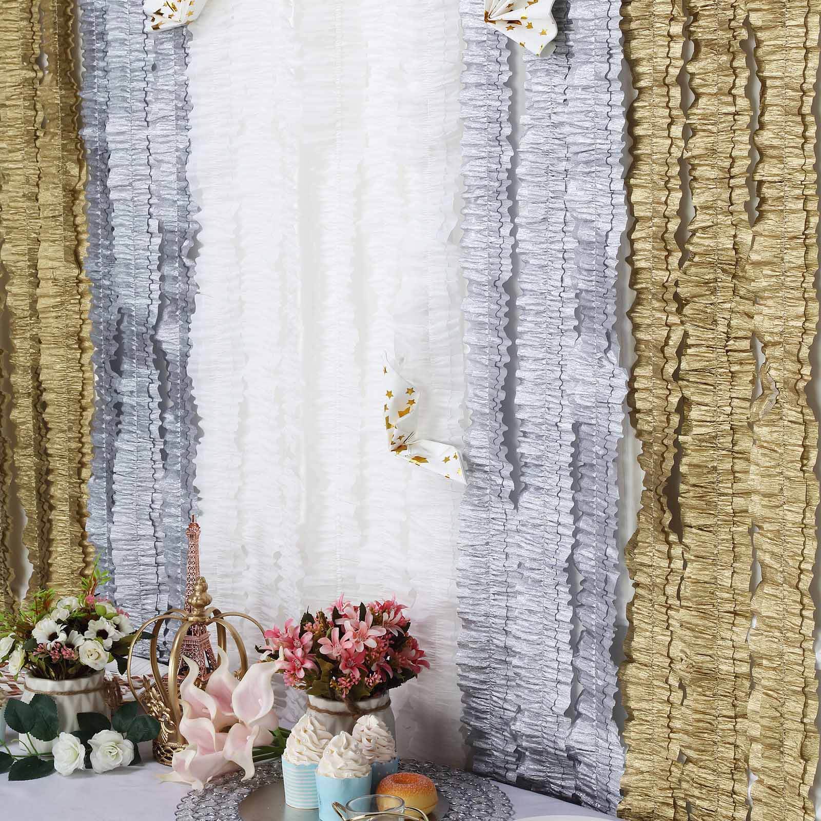 3 Pack 28ft White Ruffled Paper Streamer Rolls, Crepe Tissue Party Decorations - Linen Luxes