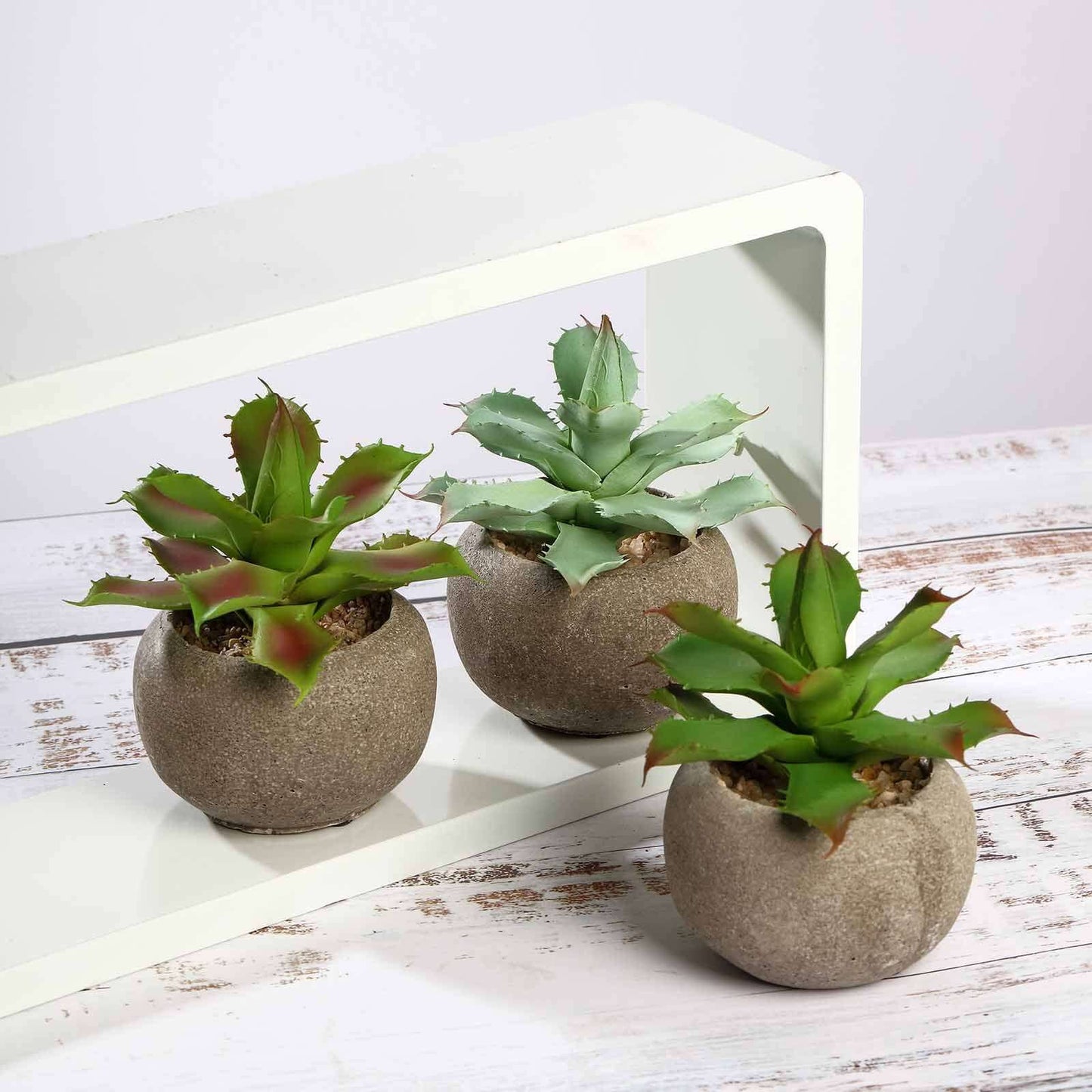 3 - Pack Aloe Artificial Succulents in Ceramic Pot - Lifelike Decorative Faux Plants for Home Office & Event Design 5" - Linen Luxes
