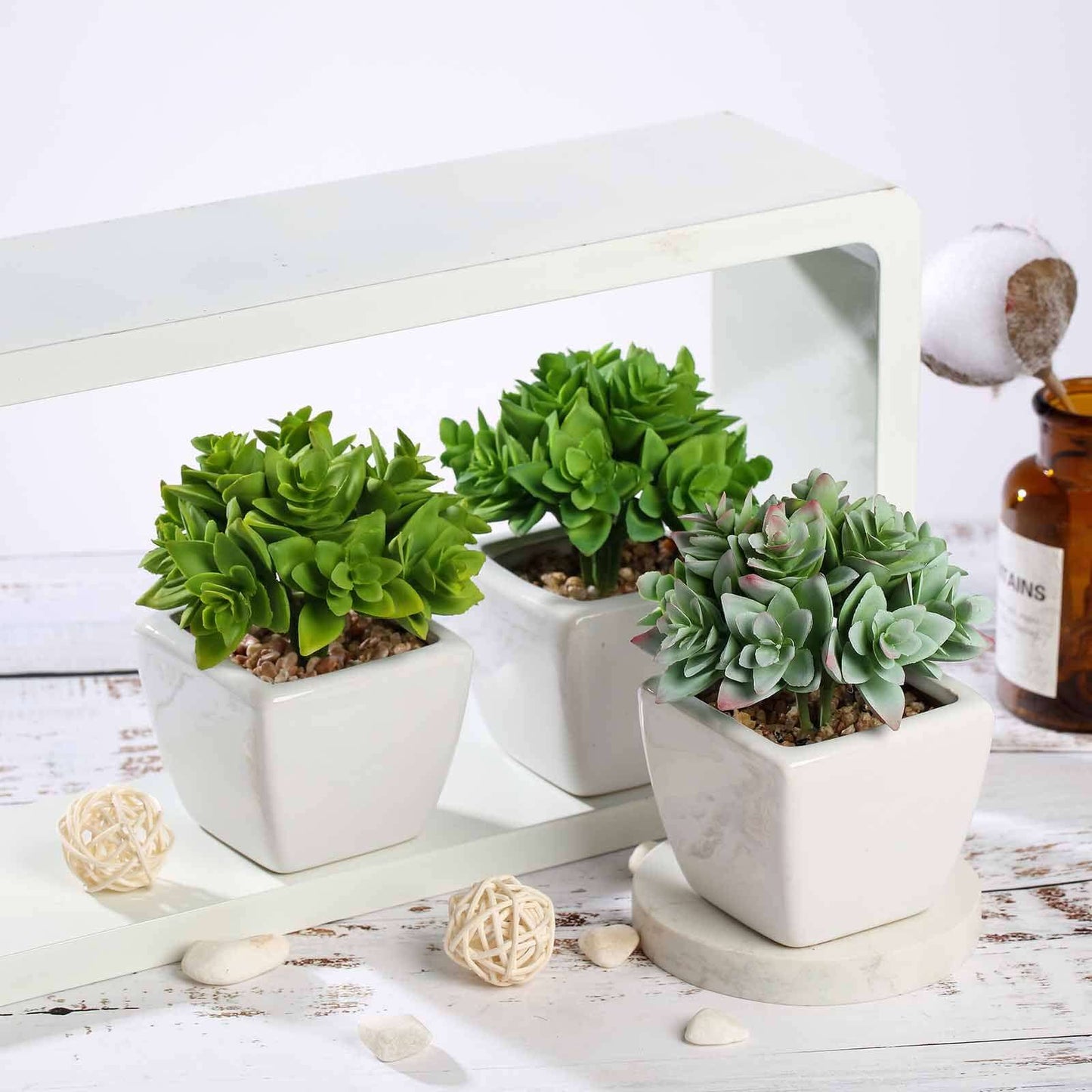 3 - Pack Echeveria Artificial Succulents in Ceramic Pot Green - Lifelike Decorative Faux Plants for Home Office & Event Design 4" - Linen Luxes