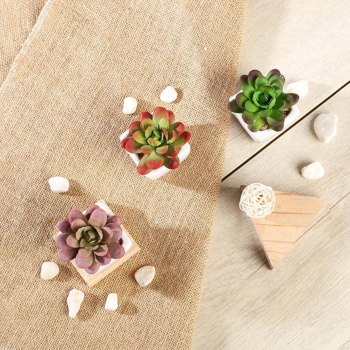 3 - Pack Echeveria Elegans Artificial Succulents in Ceramic Pot - Lifelike Decorative Faux Plants for Home Office & Event Design 3" - Linen Luxes