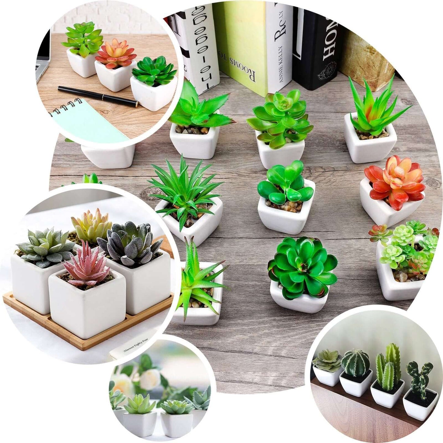 3 - Pack Echeveria Elegans Artificial Succulents in Ceramic Pot - Lifelike Decorative Faux Plants for Home Office & Event Design 3" - Linen Luxes