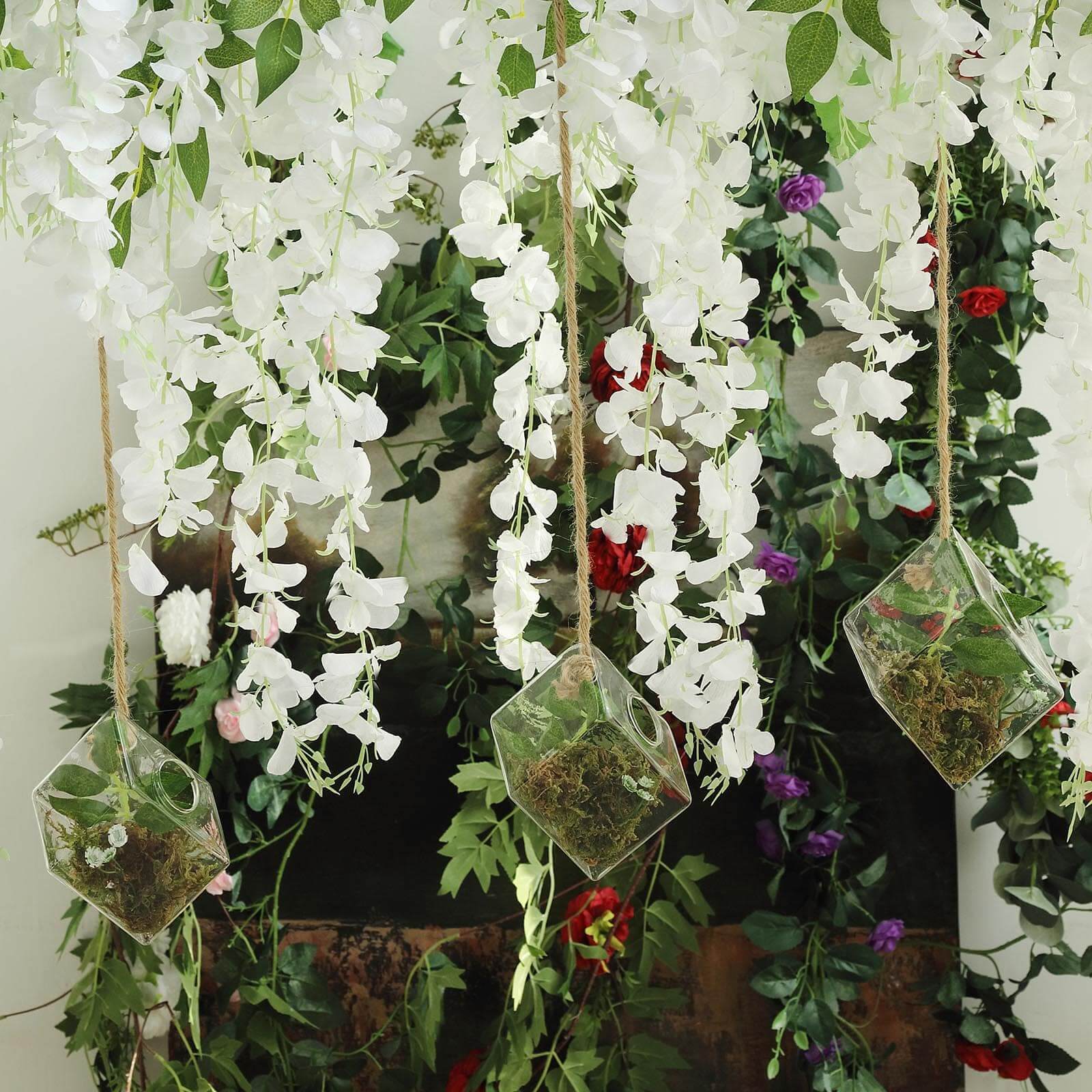 3 - Pack Glass Wall Vase Hanging Rhombus Design Indoor Planters - Modern Wall Mounted Terrariums for Living Spaces - Linen Luxes