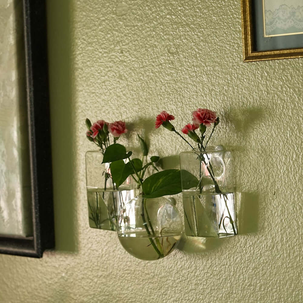 3 - Pack Glass Wall Vase Hanging Trapezoid Design Indoor Planters - Modern Wall Mounted Terrariums for Living Spaces - Linen Luxes